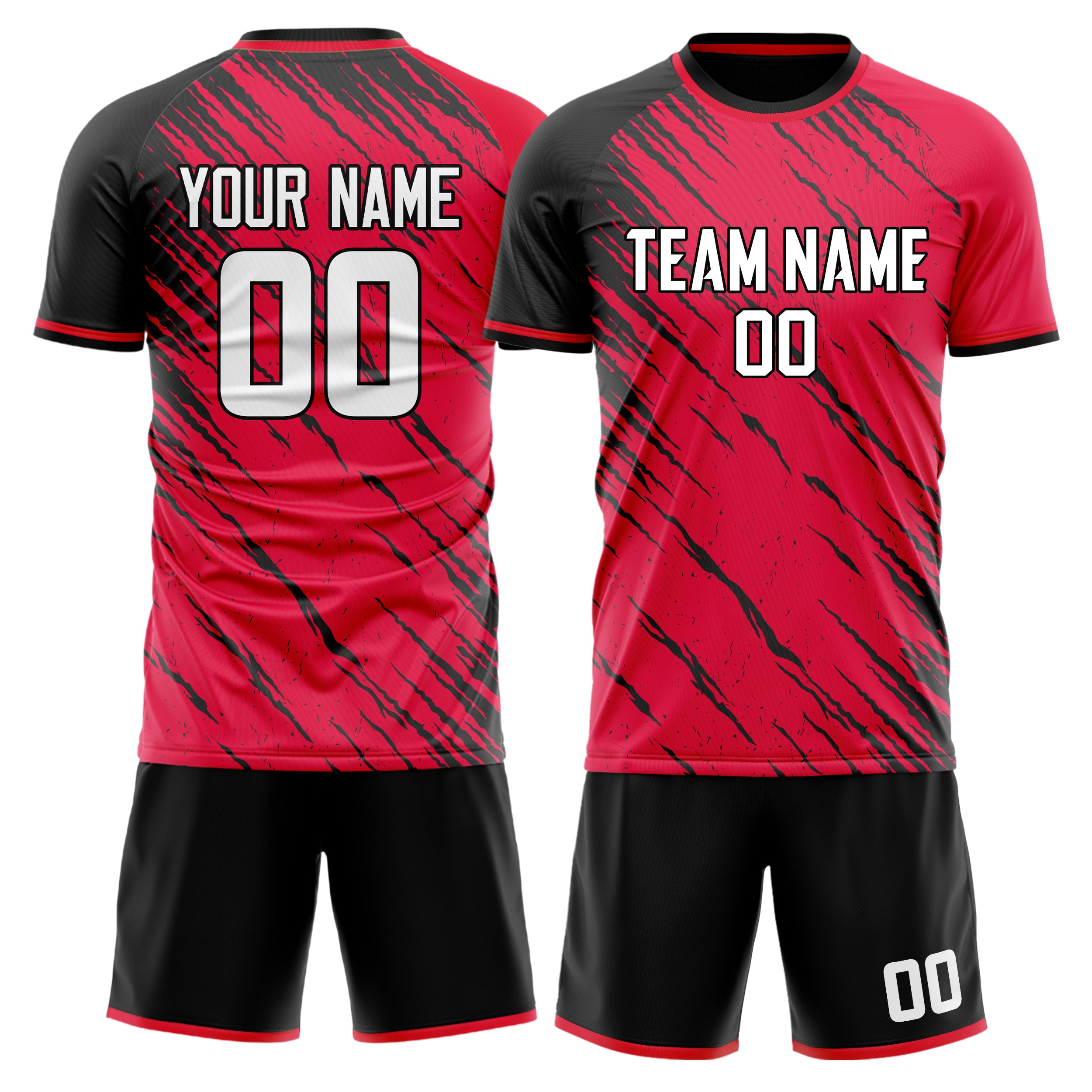 Custom Red Black GeometricalPattern Soccer Jersey