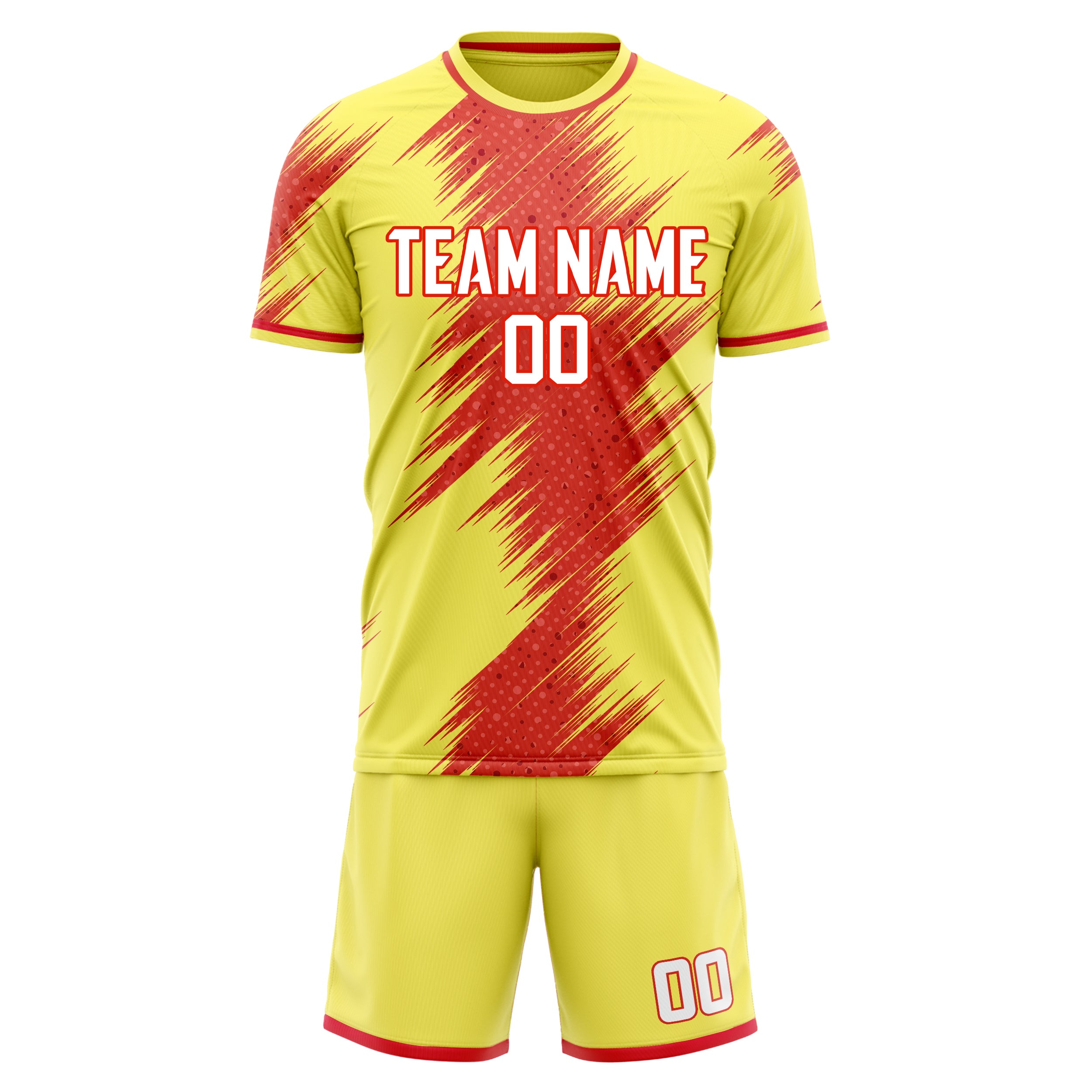 Custom Yellow Red GeometricalPattern Soccer Jersey