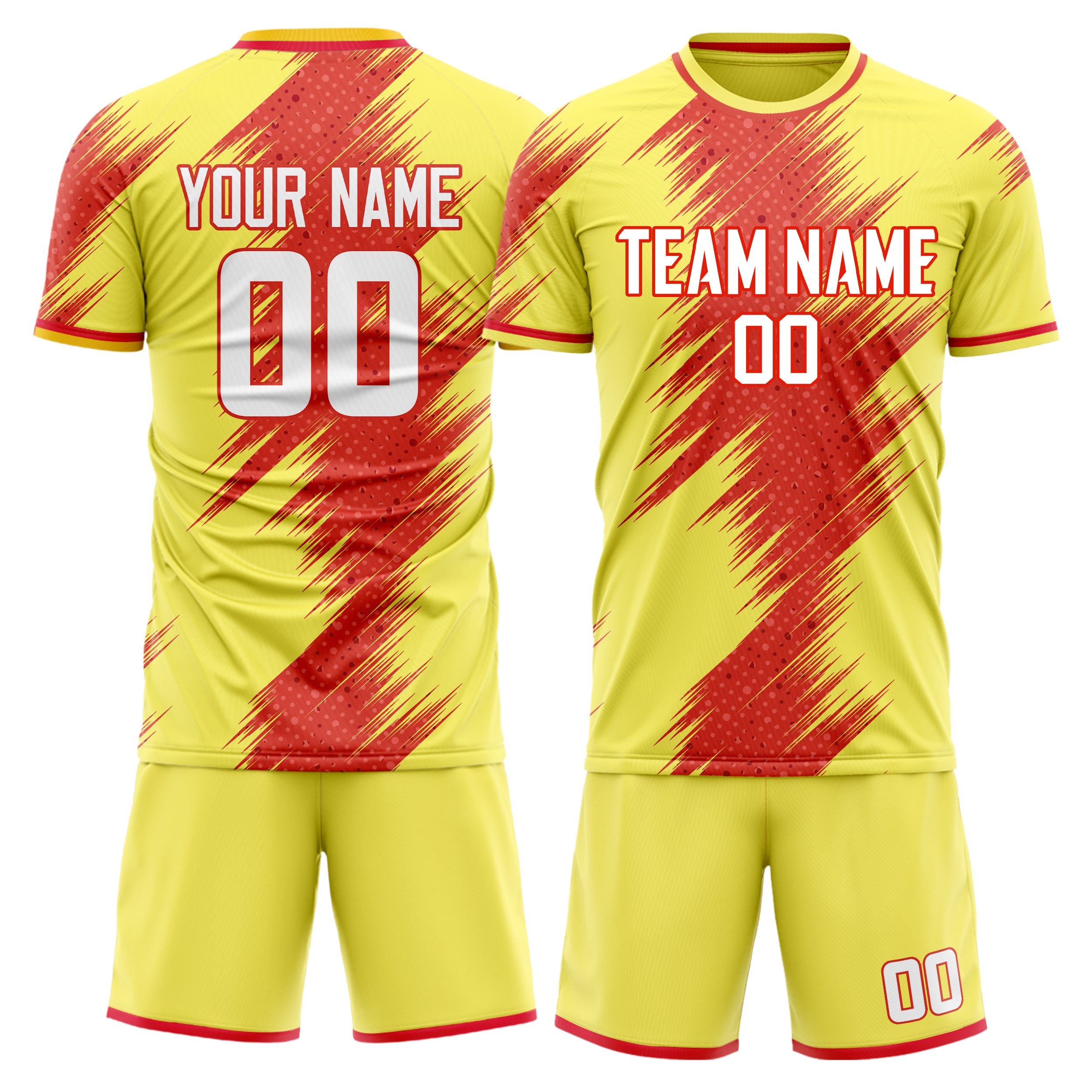 Custom Yellow Red GeometricalPattern Soccer Jersey