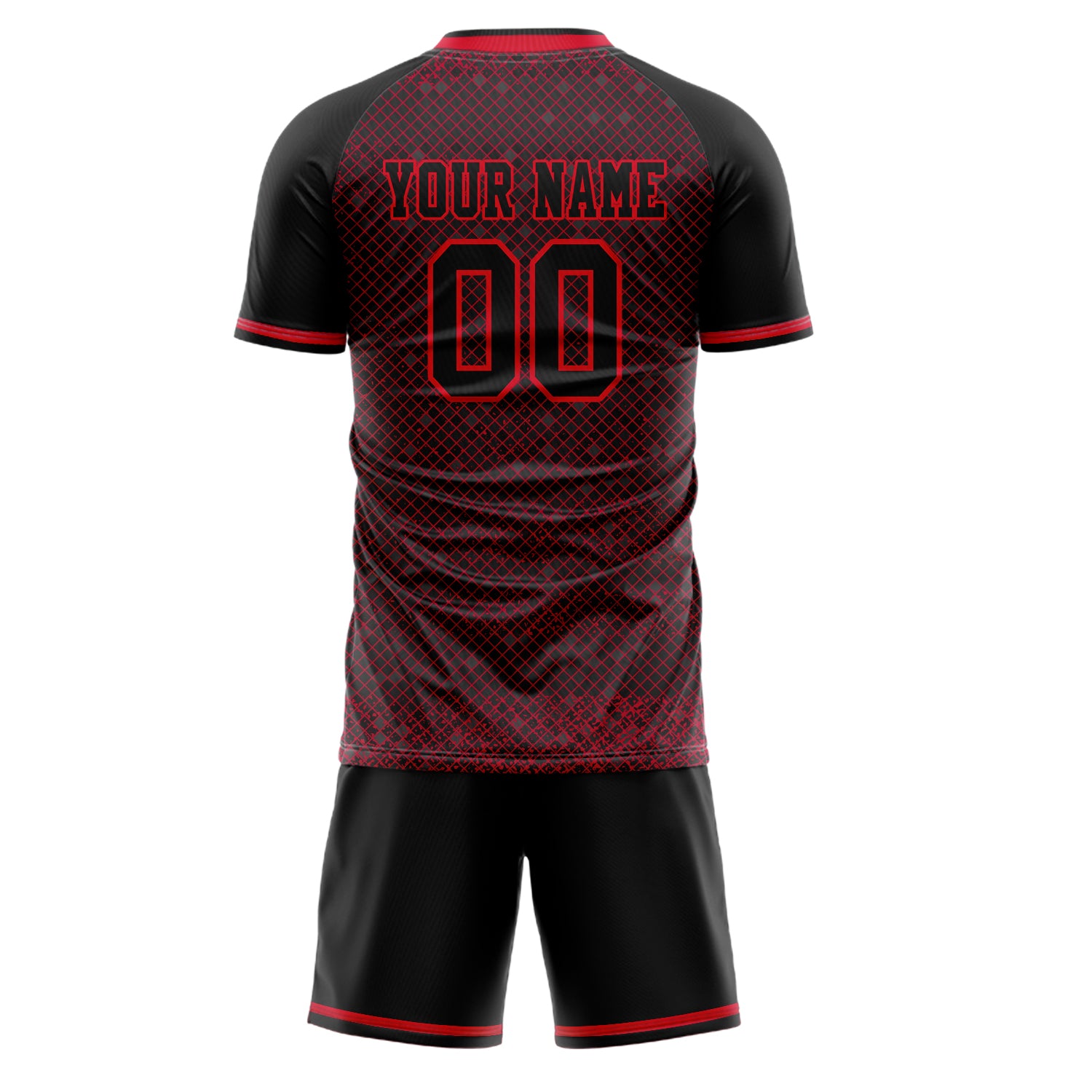 Custom Black Red GeometricalPattern Soccer Jersey