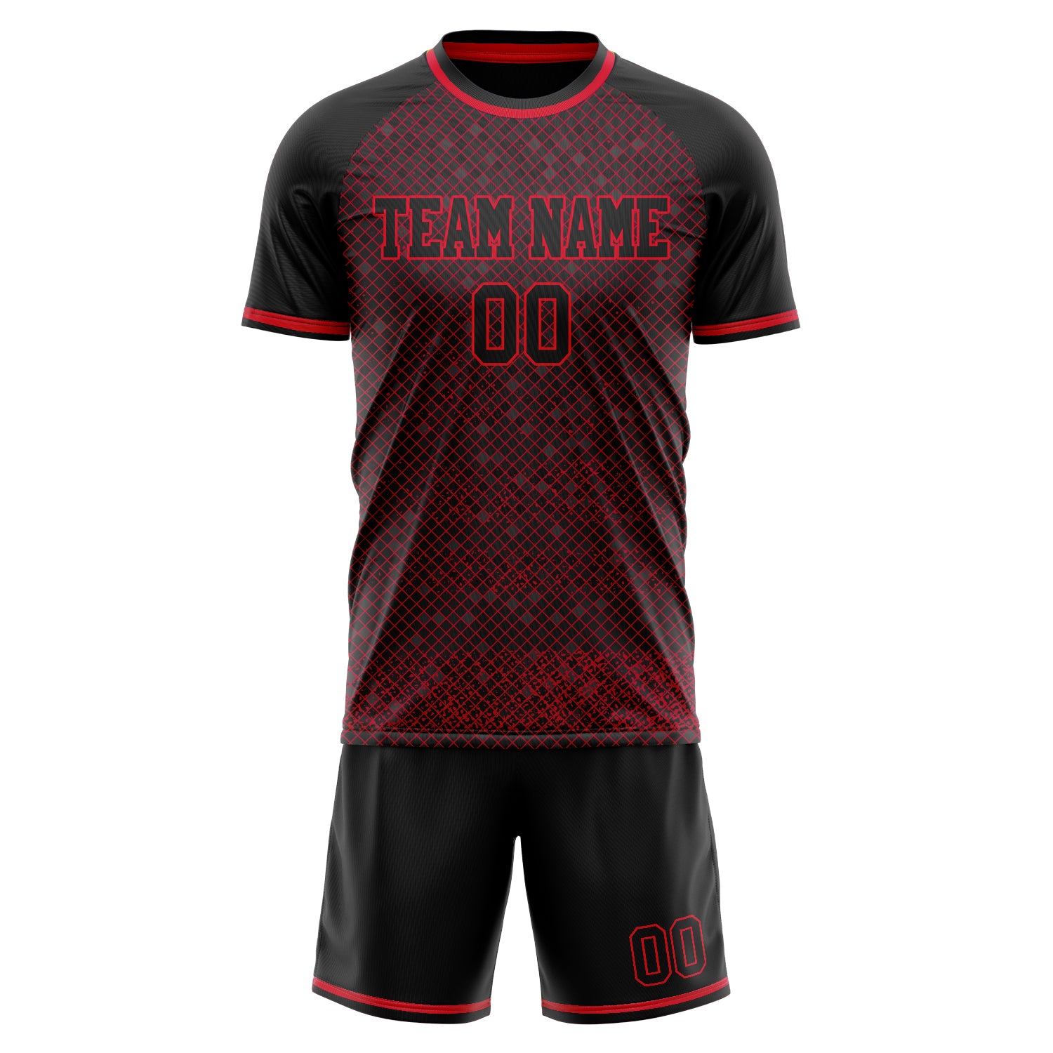 Custom Black Red GeometricalPattern Soccer Jersey