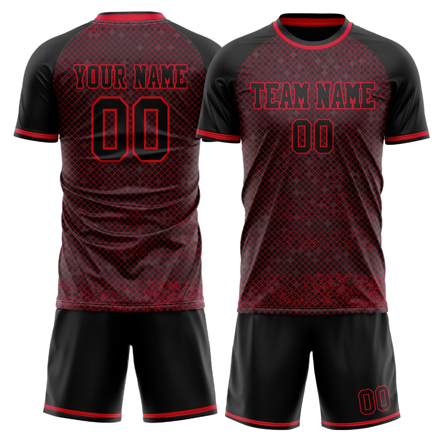 Custom Black Red GeometricalPattern Soccer Jersey