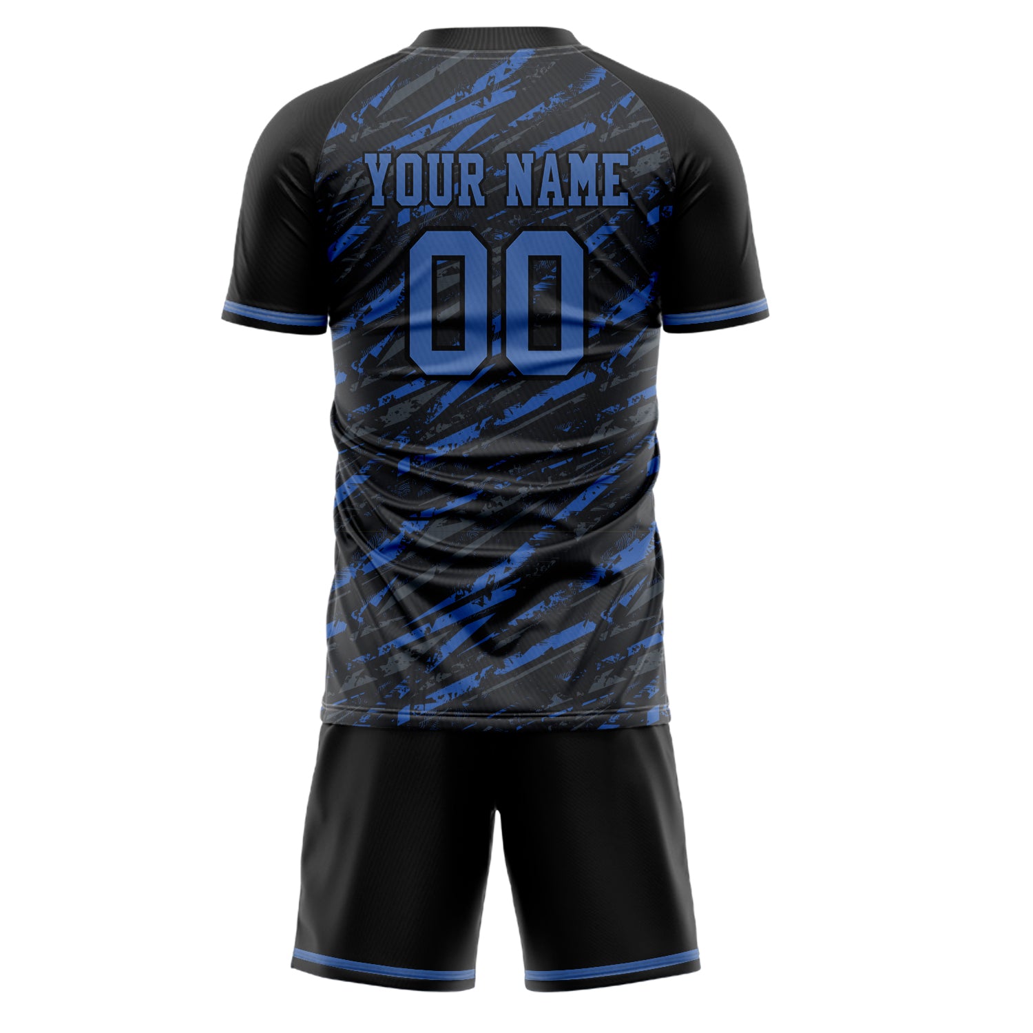 Custom Black Blue GeometricalPattern Soccer Jersey