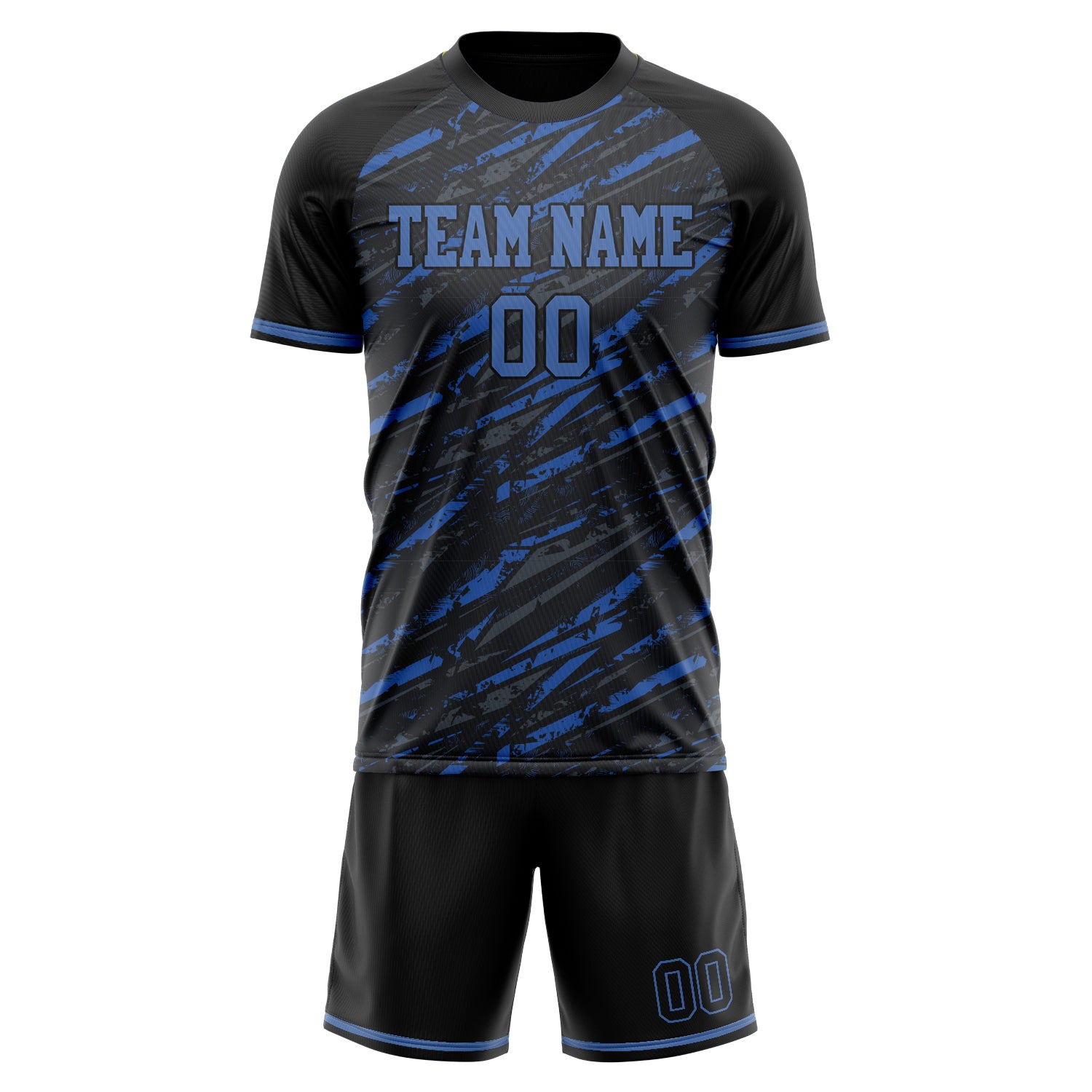 Custom Black Blue GeometricalPattern Soccer Jersey