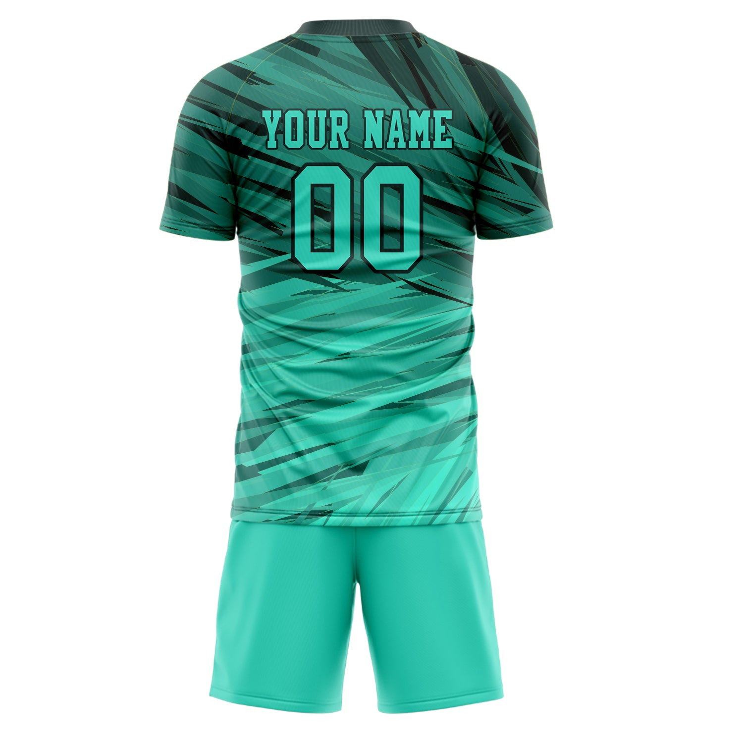 Custom Teal Black GeometricalPattern Soccer Jersey