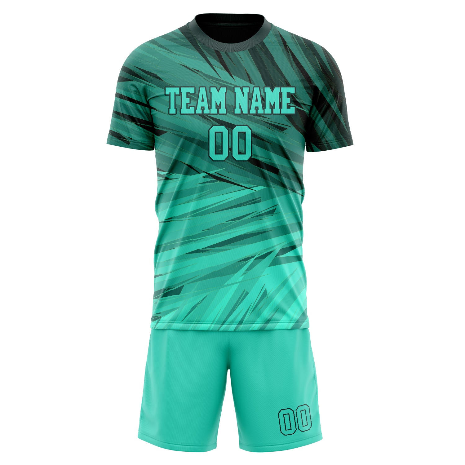 Custom Teal Black GeometricalPattern Soccer Jersey