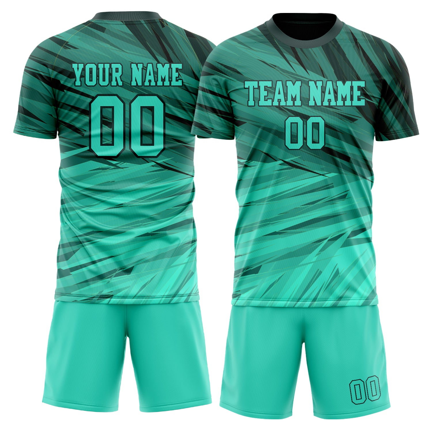 Custom Teal Black GeometricalPattern Soccer Jersey