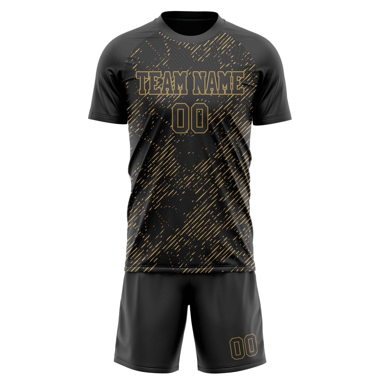 Custom Black Old Gold GeometricalPattern Soccer Jersey