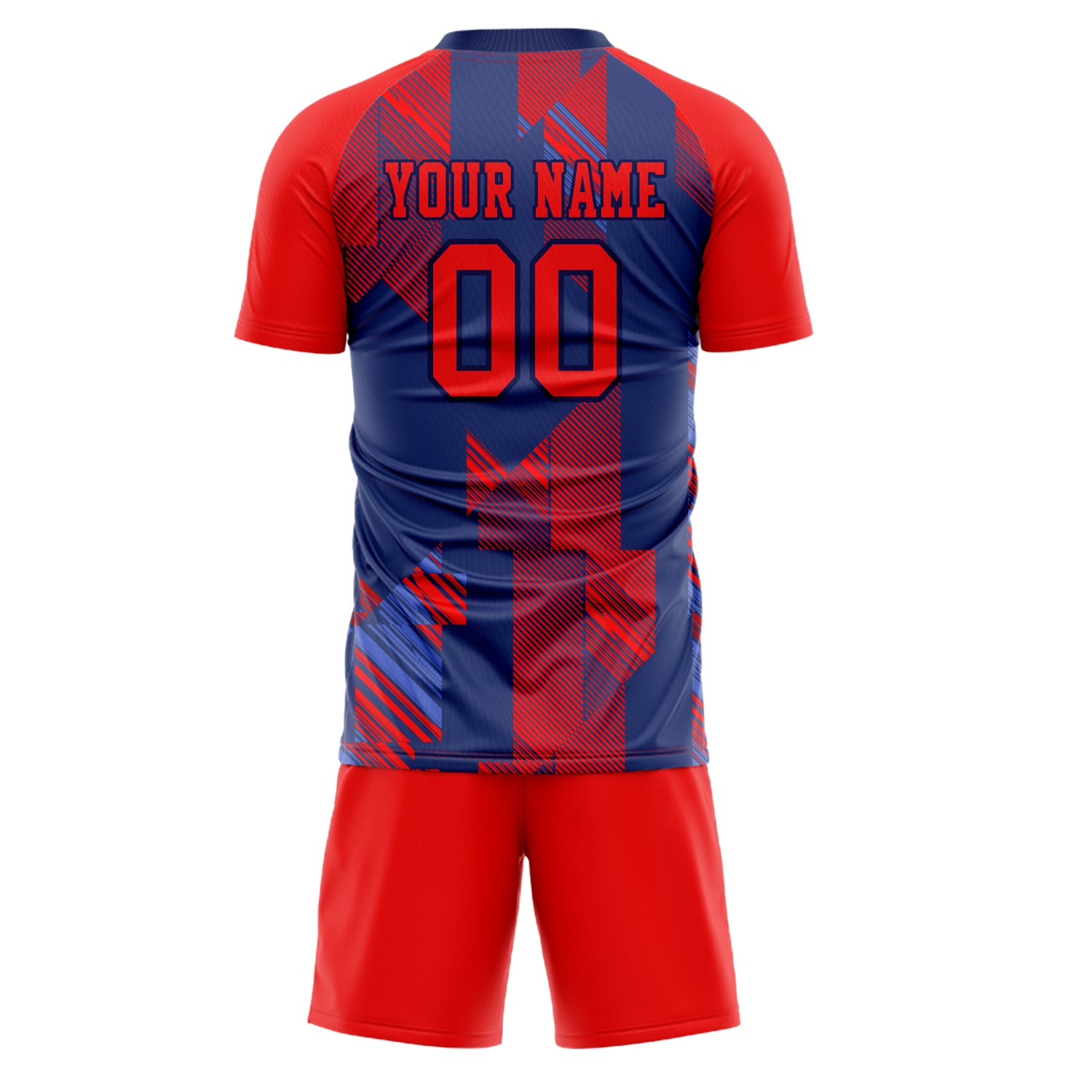 Custom Red Navy GeometricalPattern Soccer Jersey