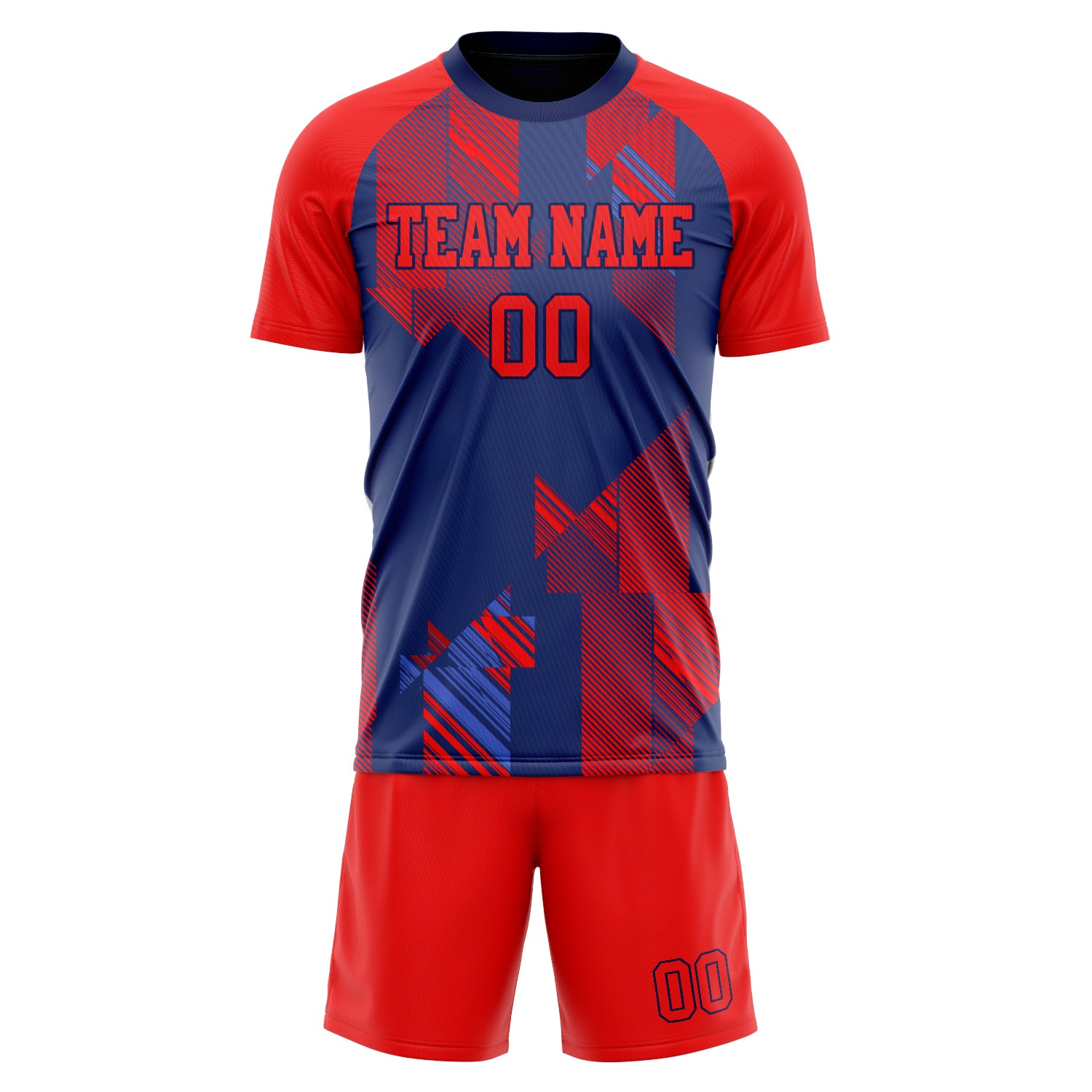 Custom Red Navy GeometricalPattern Soccer Jersey