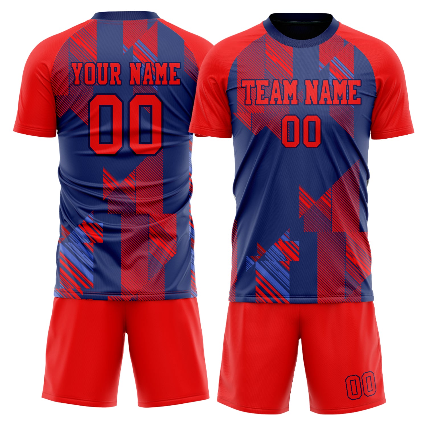 Custom Red Navy GeometricalPattern Soccer Jersey