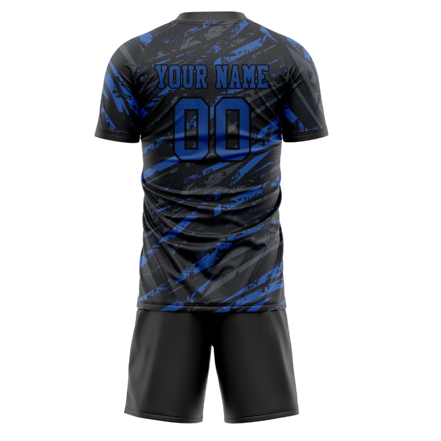Custom Black Blue GeometricalPattern Soccer Jersey