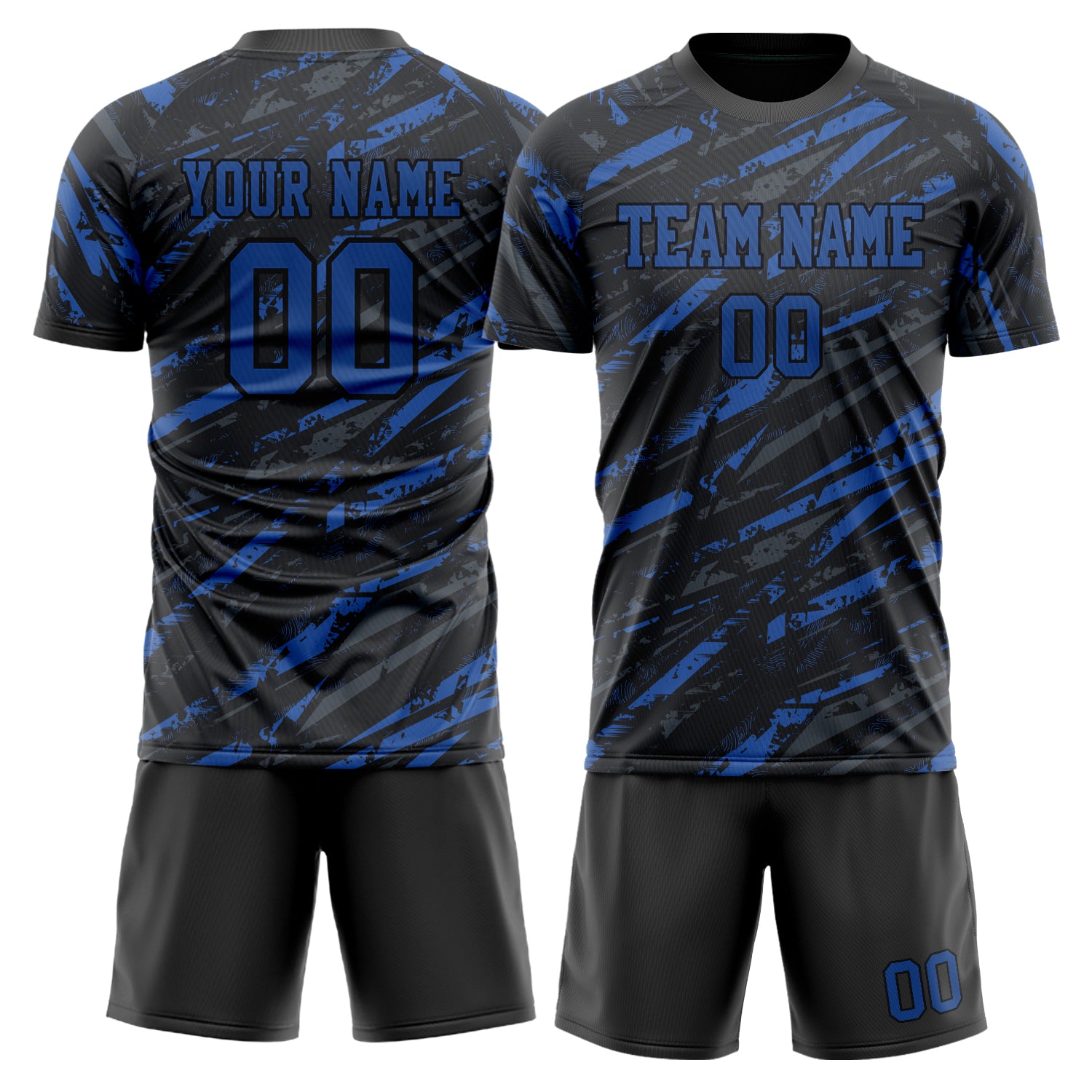 Custom Black Blue GeometricalPattern Soccer Jersey