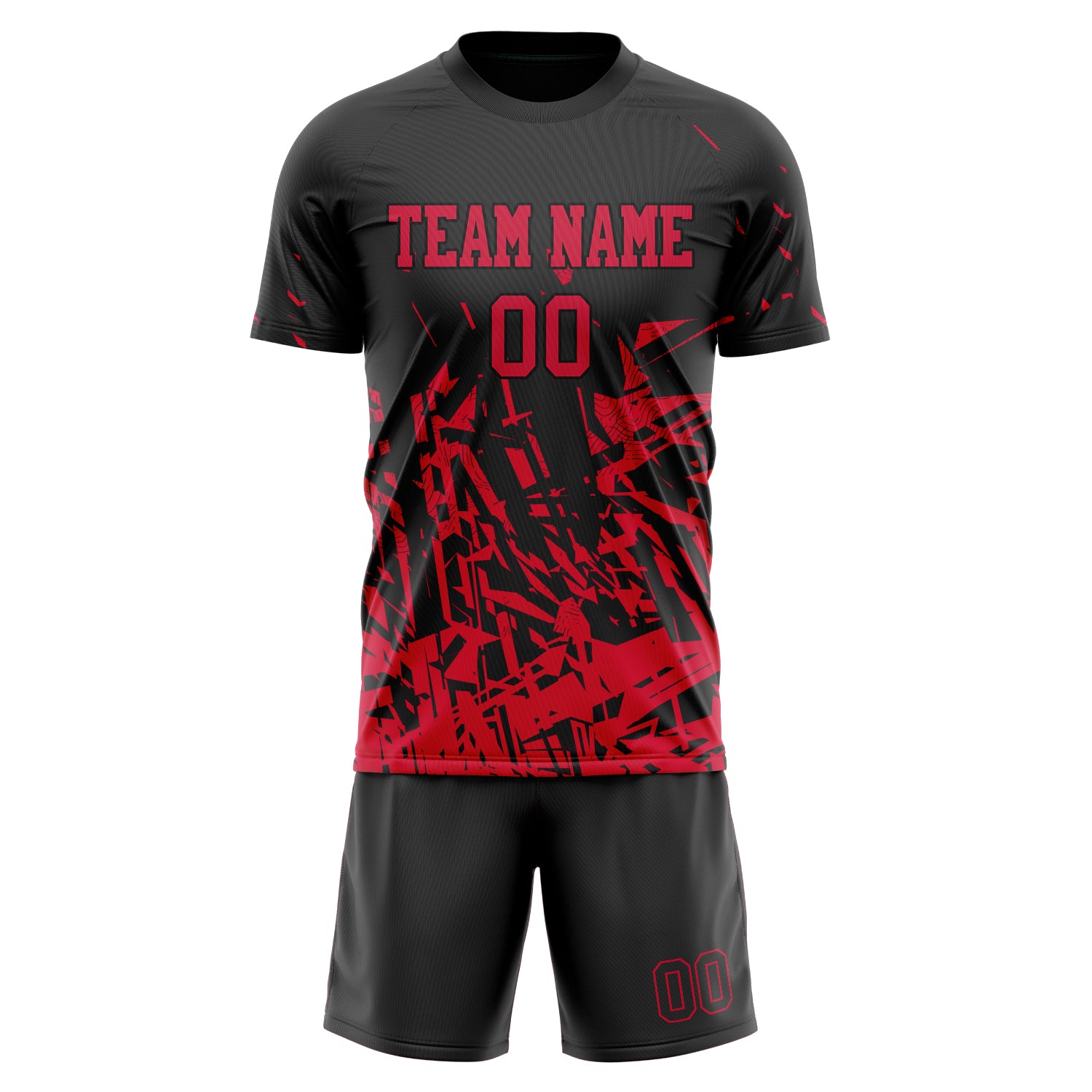 Custom Red Black GeometricalPattern Soccer Jersey