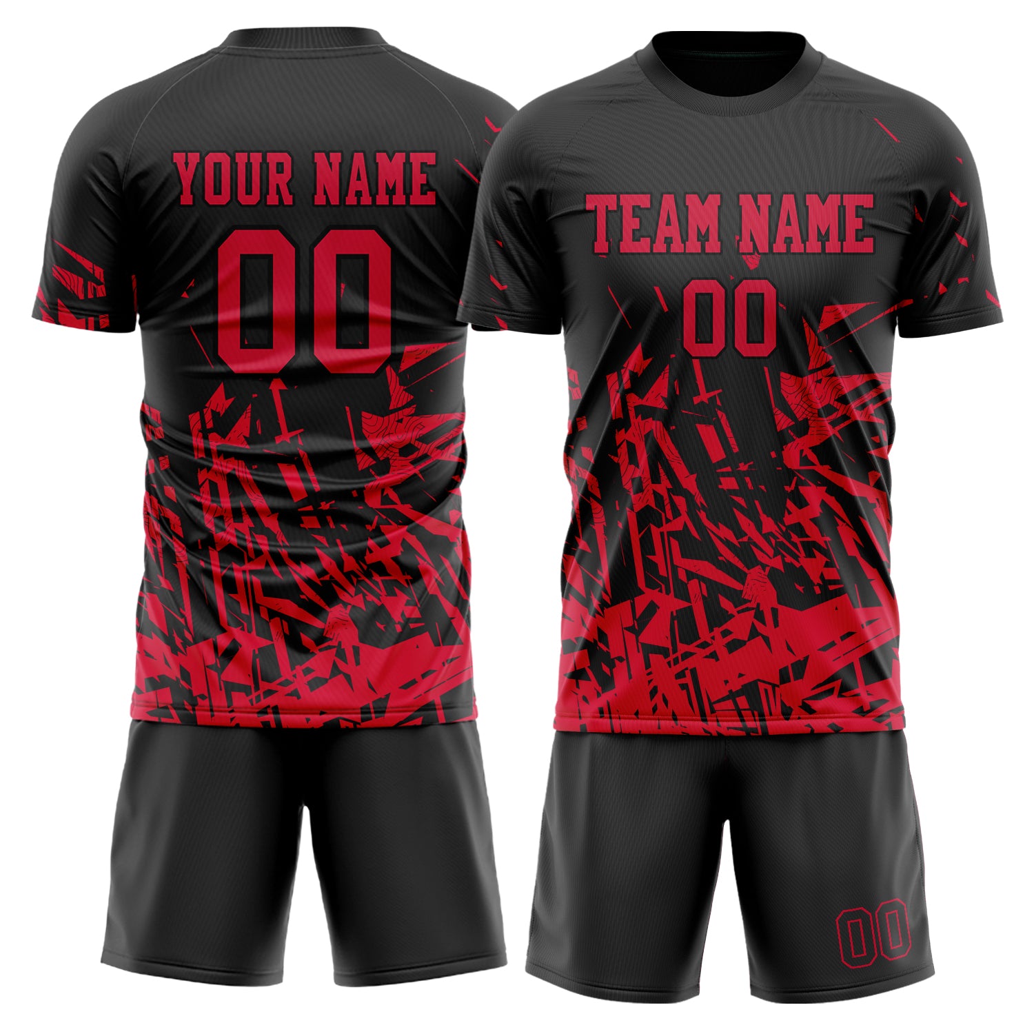 Custom Red Black GeometricalPattern Soccer Jersey