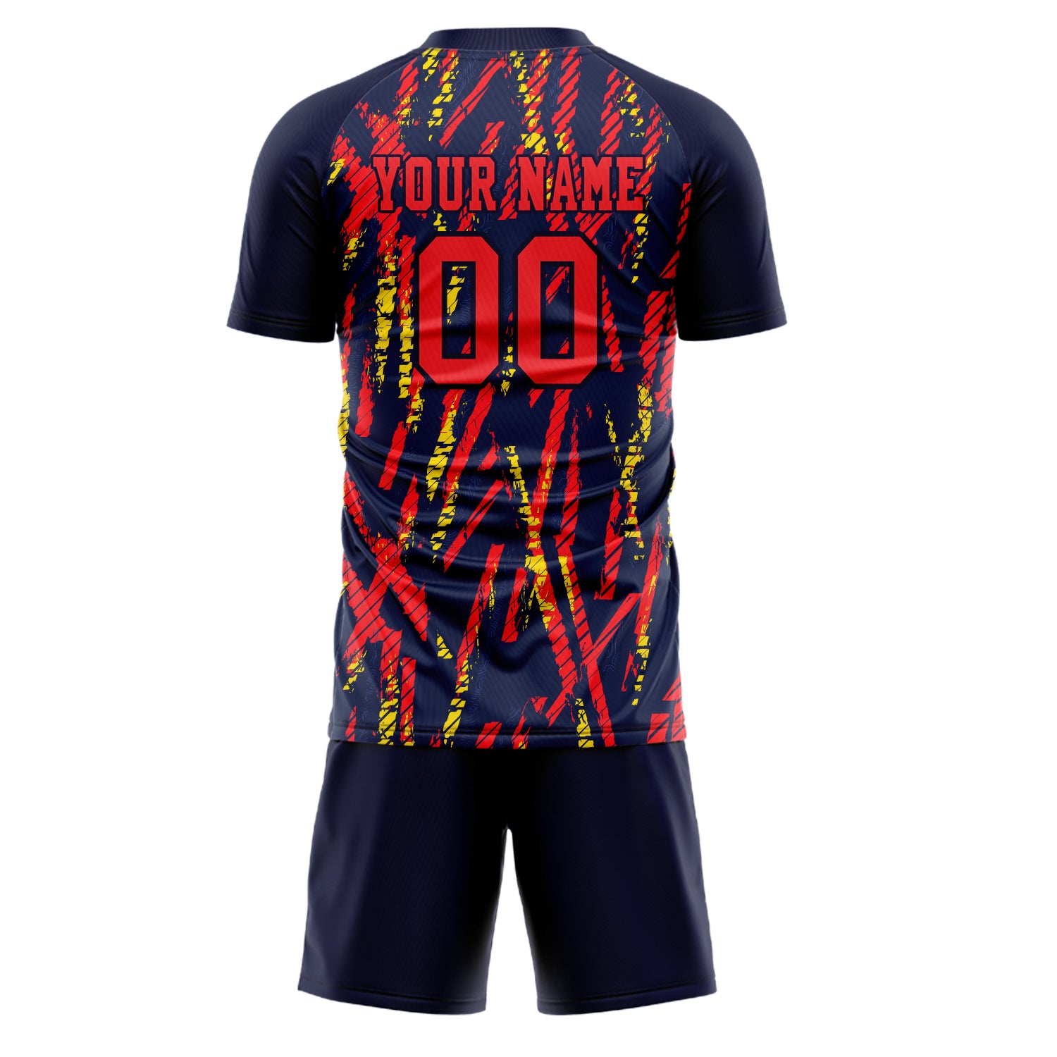 Custom Red Navy GeometricalPattern Soccer Jersey