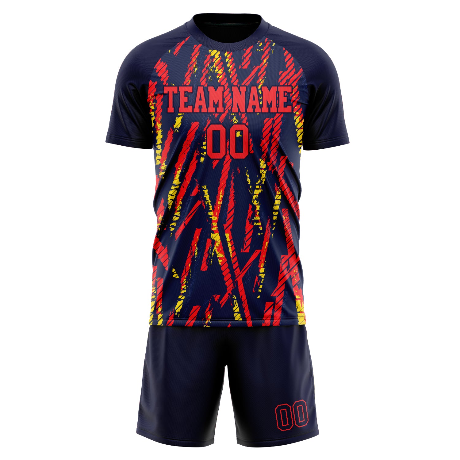 Custom Red Navy GeometricalPattern Soccer Jersey