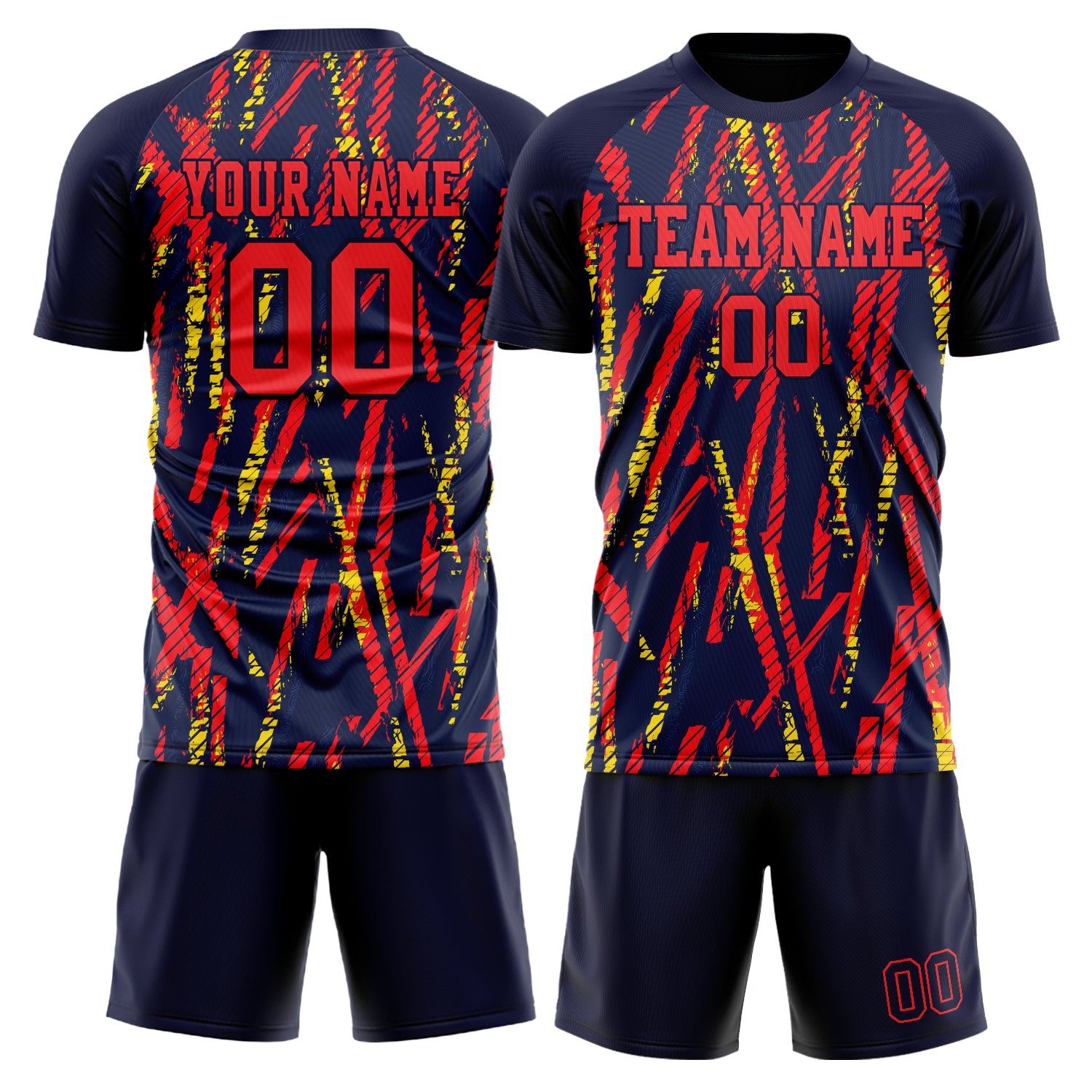 Custom Red Navy GeometricalPattern Soccer Jersey