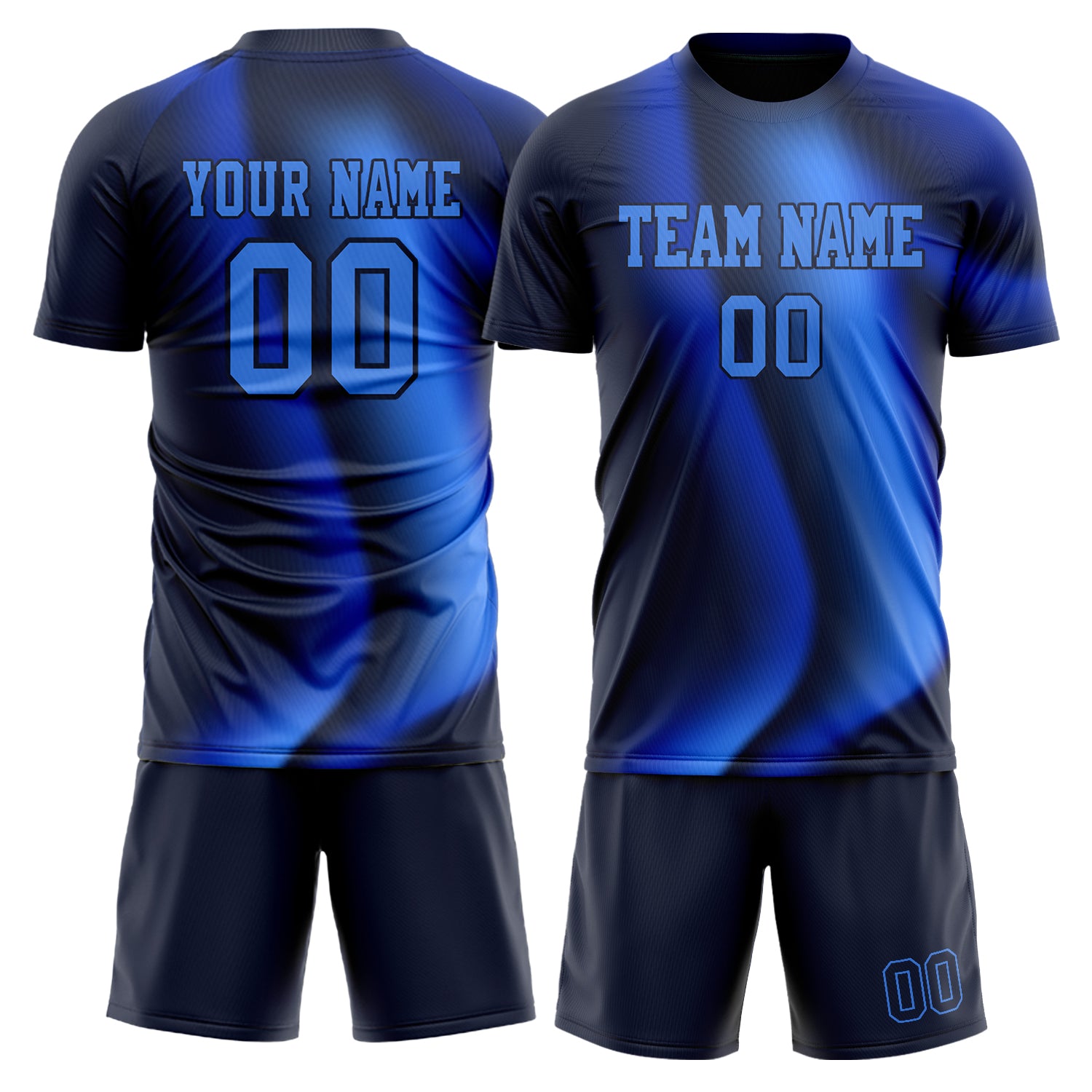 Custom Black Blue GeometricalPattern Soccer Jersey
