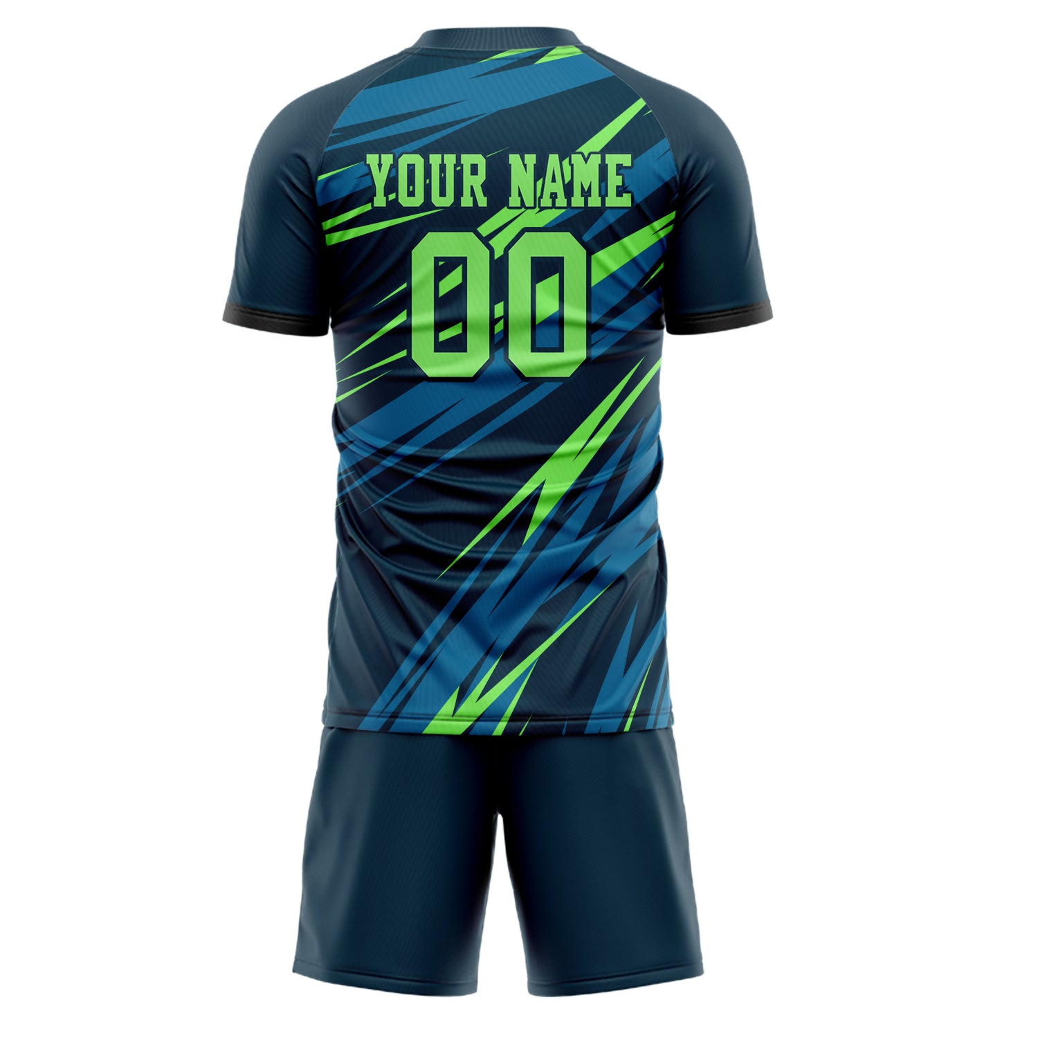 Custom Navy Neon Green GeometricalPattern Soccer Jersey