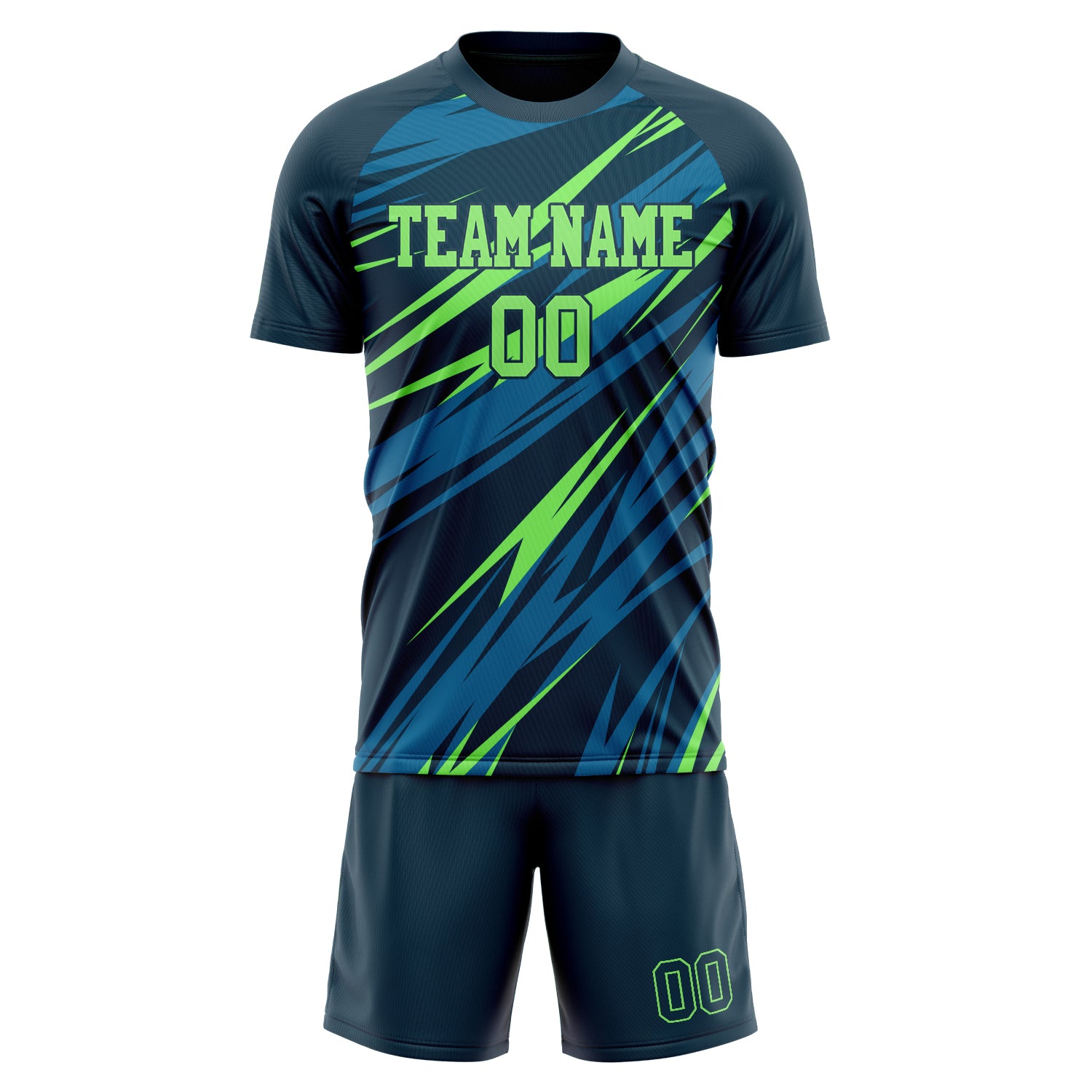 Custom Navy Neon Green GeometricalPattern Soccer Jersey