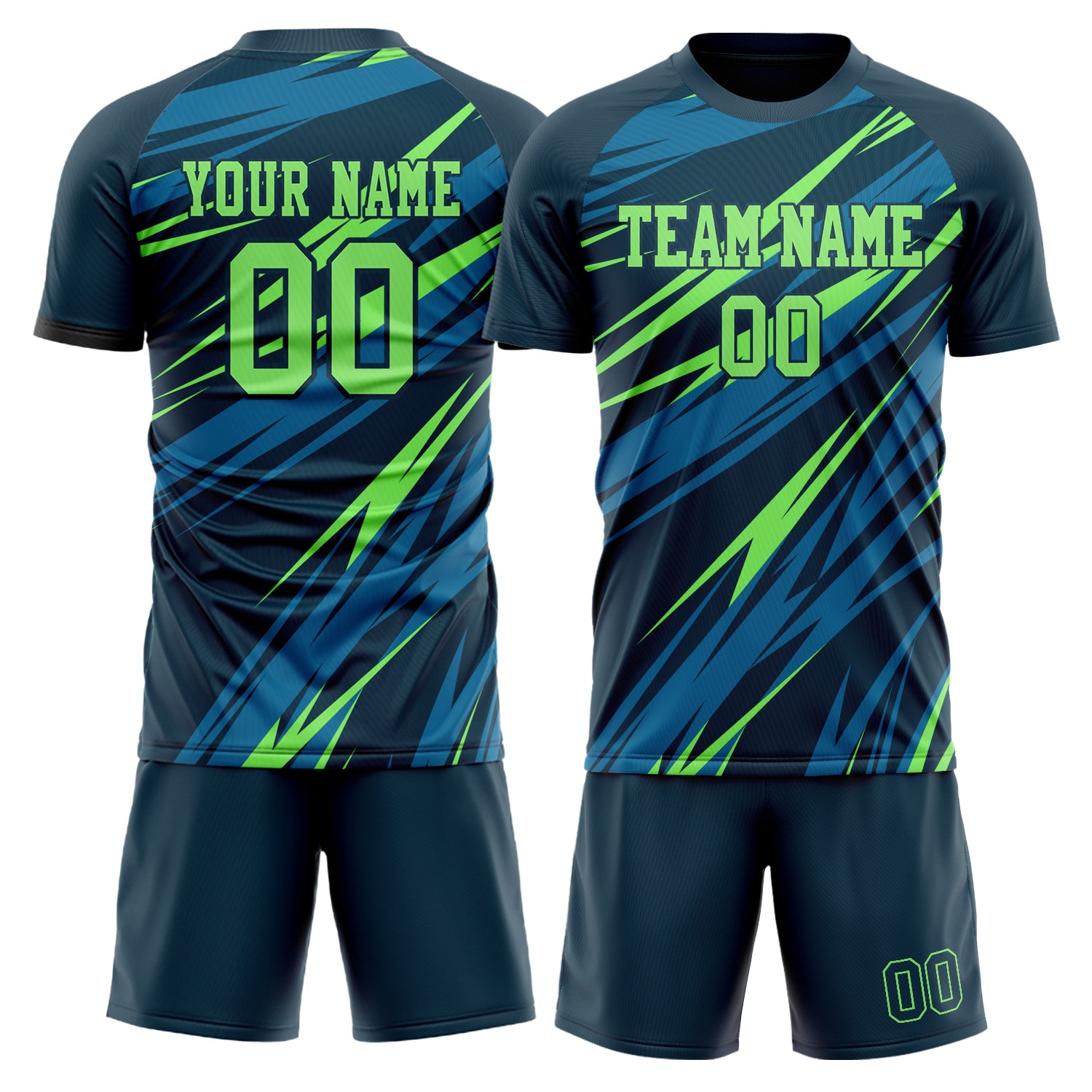 Custom Navy Neon Green GeometricalPattern Soccer Jersey