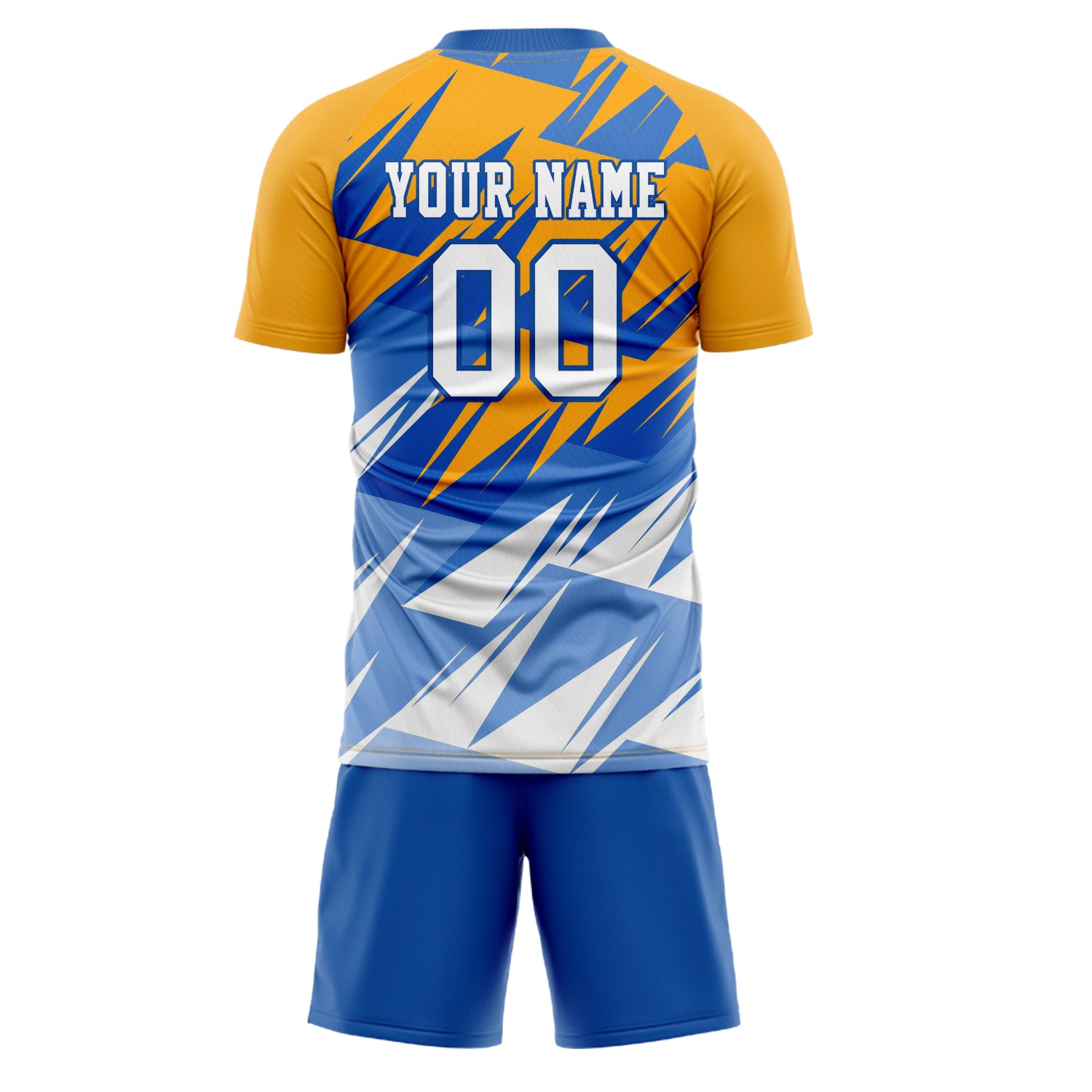 Custom Gold Blue GeometricalPattern Soccer Jersey