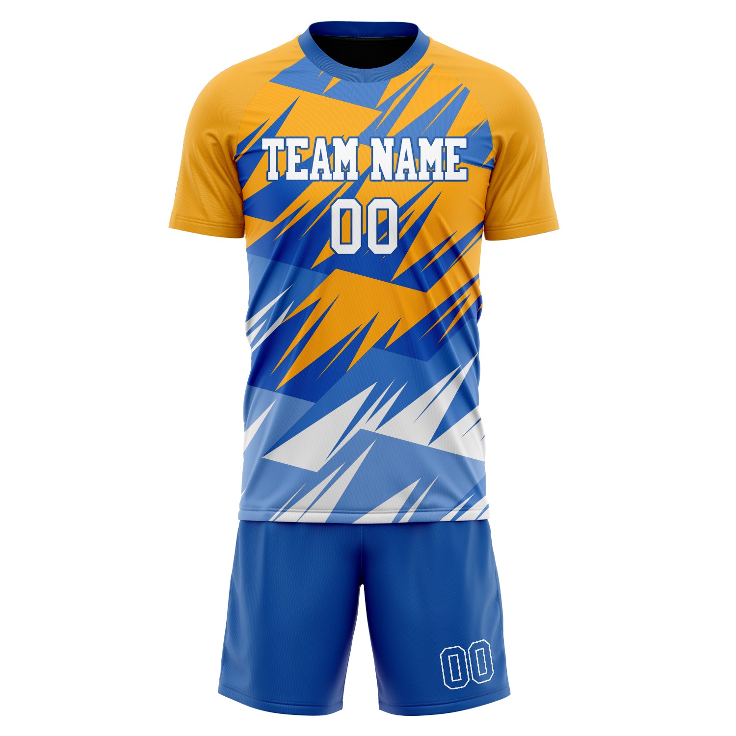 Custom Gold Blue GeometricalPattern Soccer Jersey
