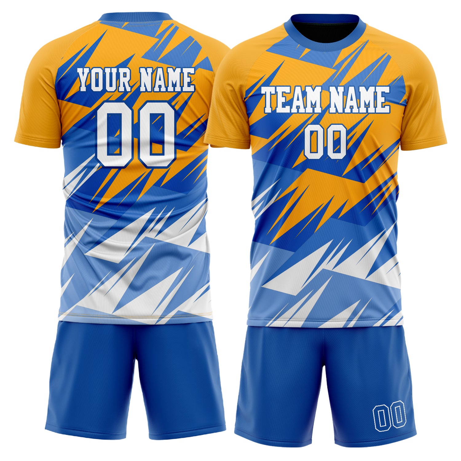 Custom Gold Blue GeometricalPattern Soccer Jersey