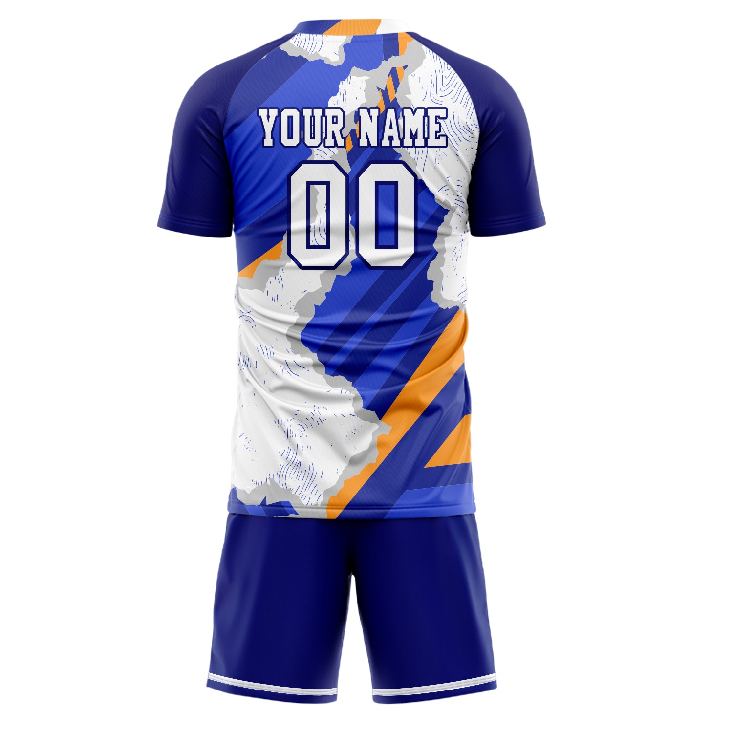 Custom White Blue GeometricalPattern Soccer Jersey