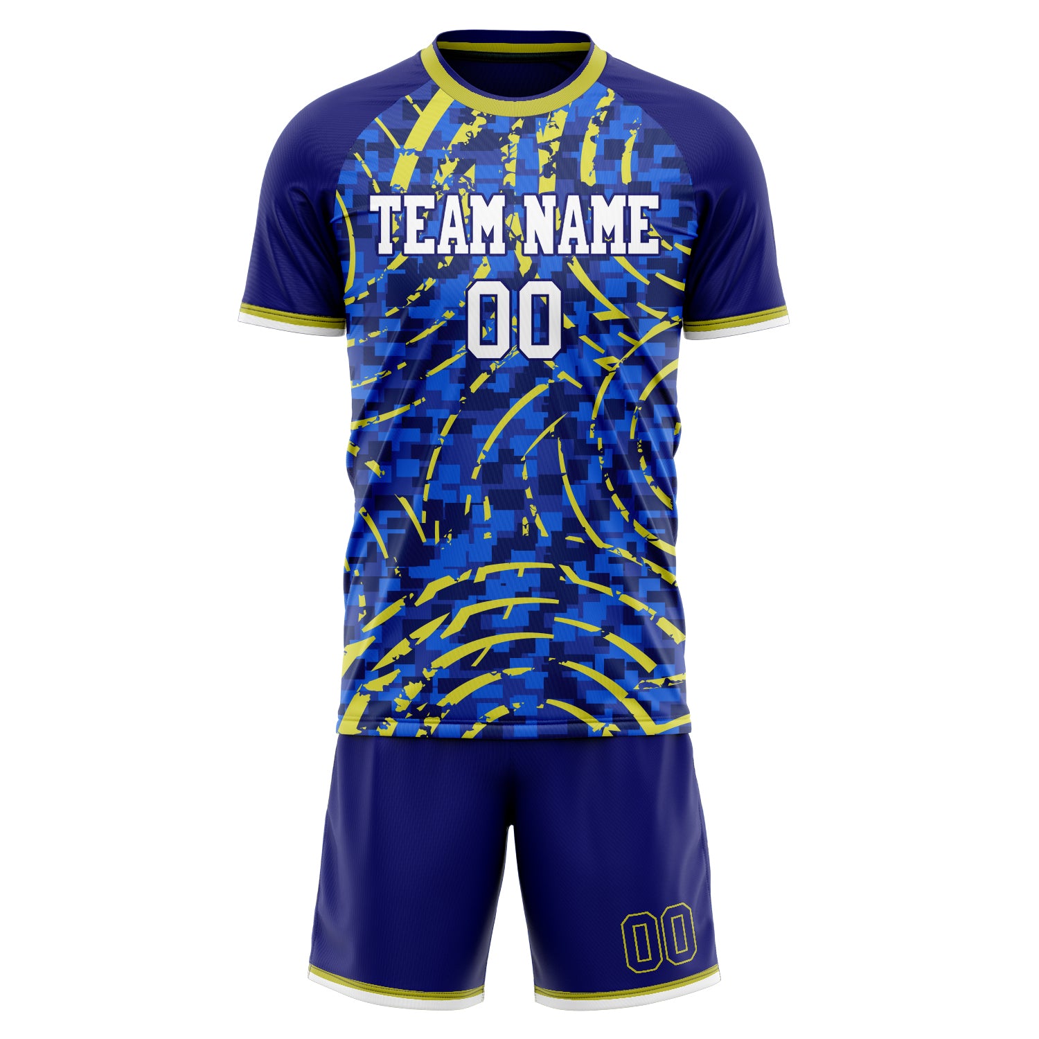 Custom Royal Yellow GeometricalPattern Soccer Jersey