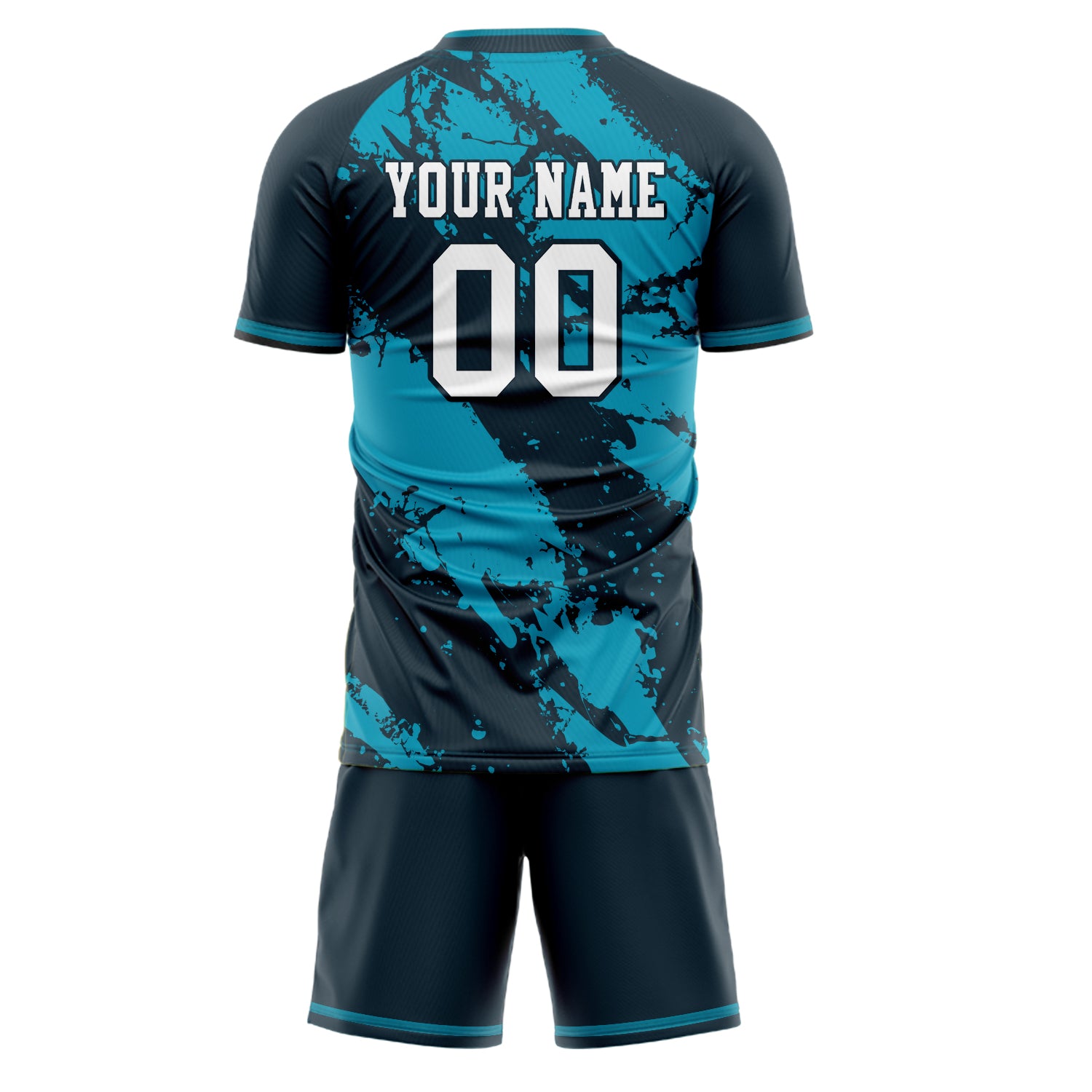 Custom Black Teal GeometricalPattern Soccer Jersey
