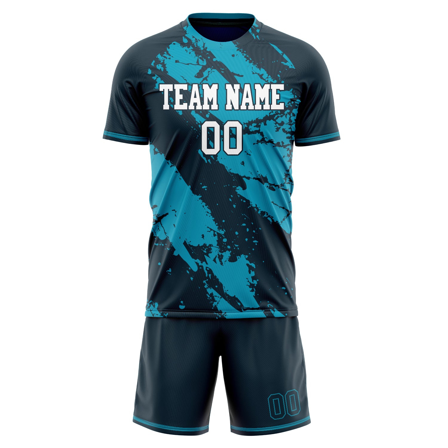 Custom Black Teal GeometricalPattern Soccer Jersey
