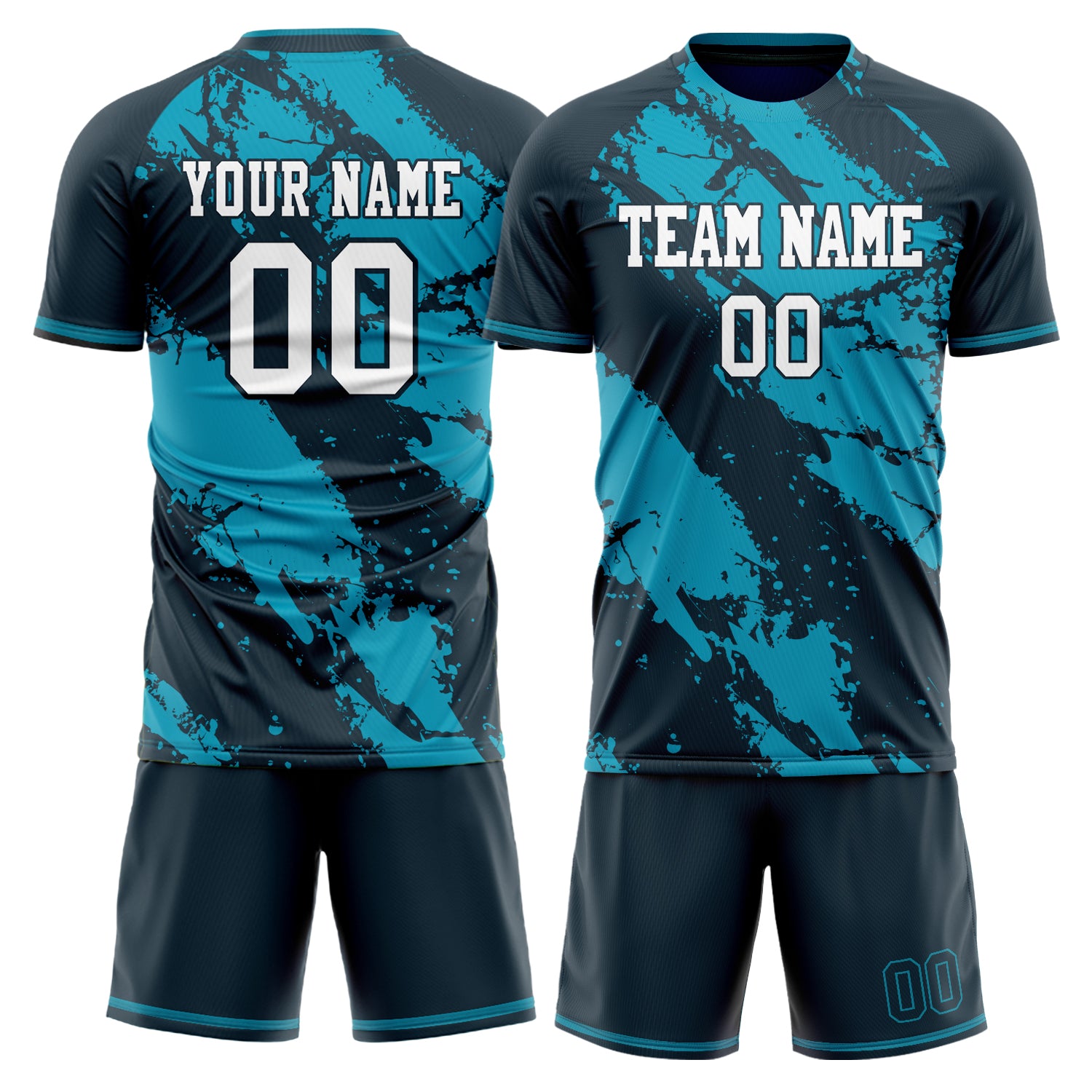 Custom Black Teal GeometricalPattern Soccer Jersey