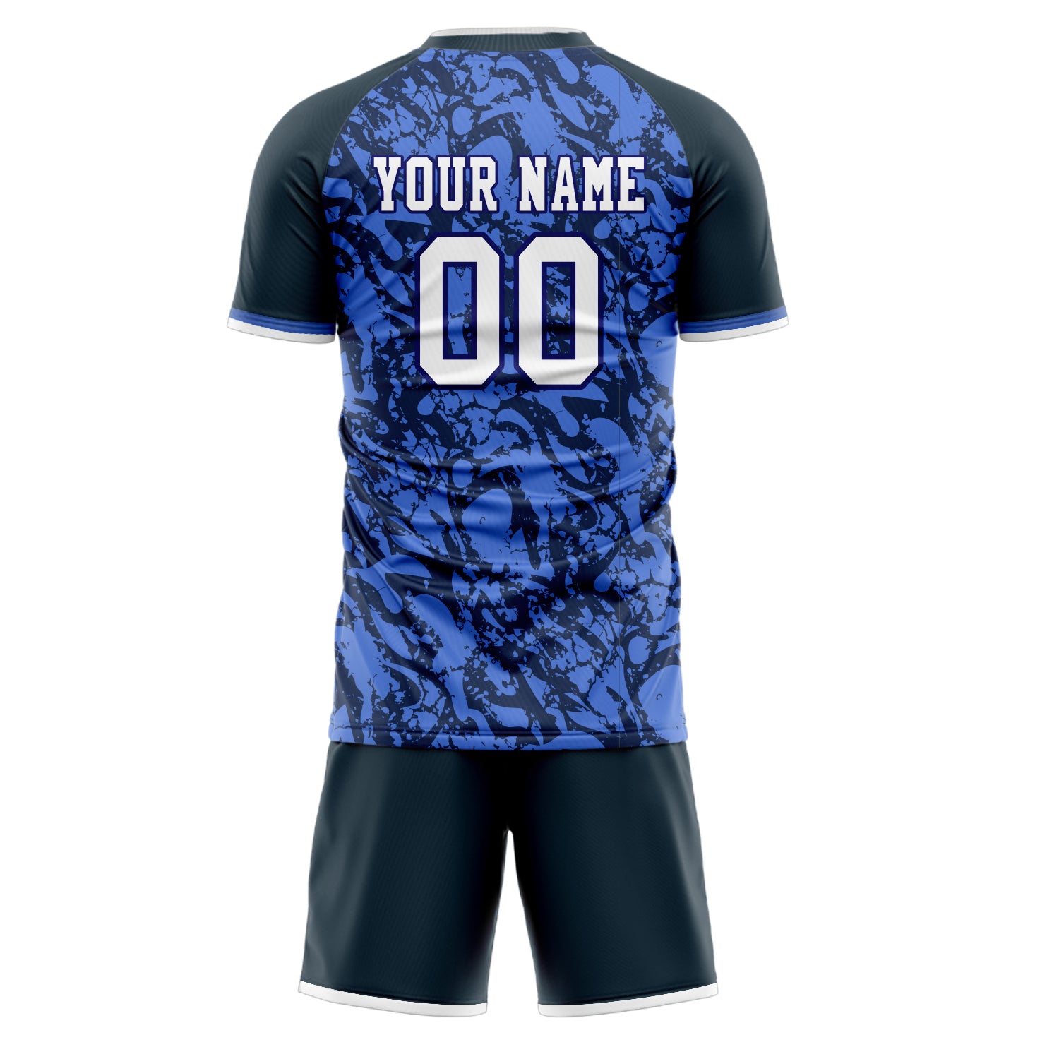 Custom Blue Black GeometricalPattern Soccer Jersey