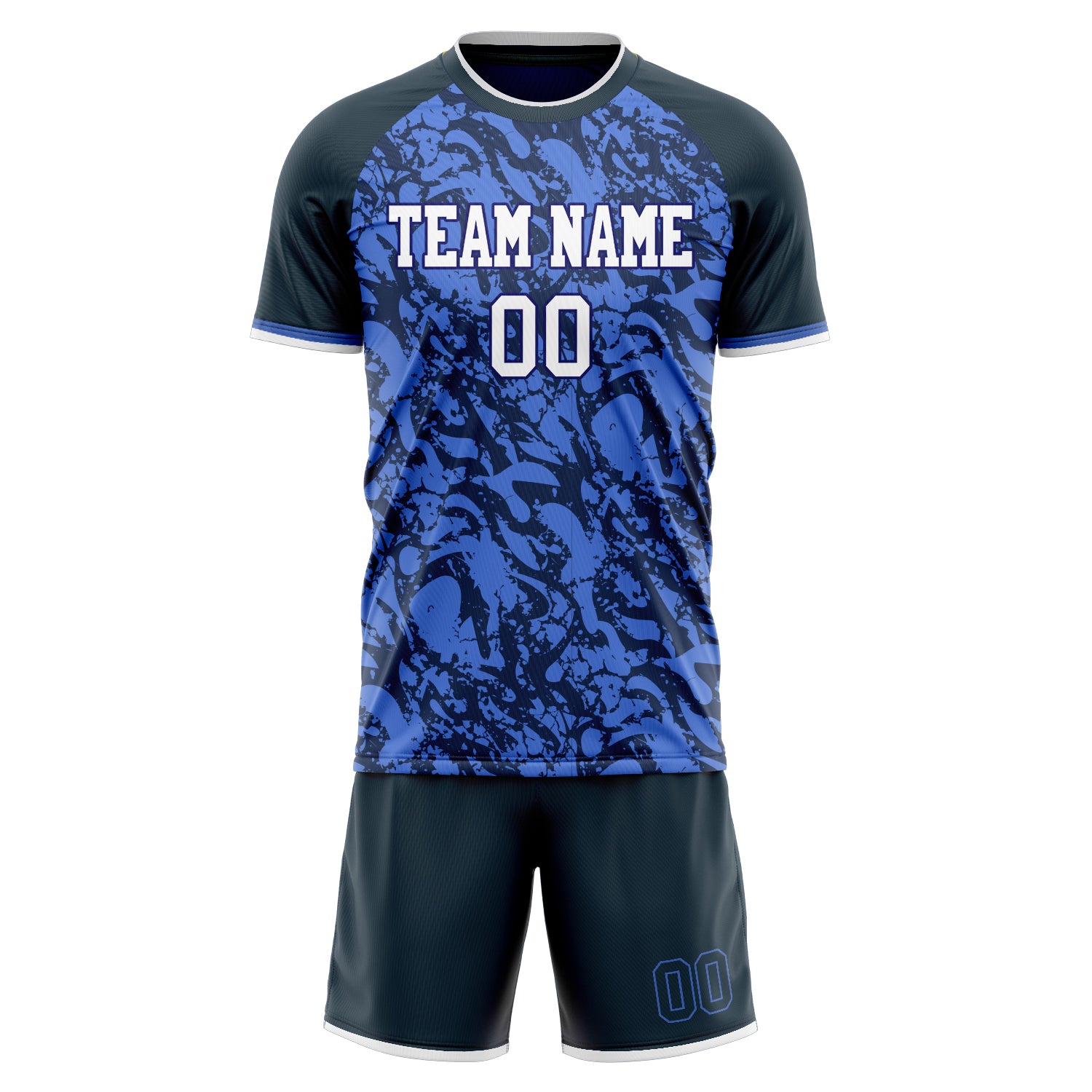 Custom Blue Black GeometricalPattern Soccer Jersey