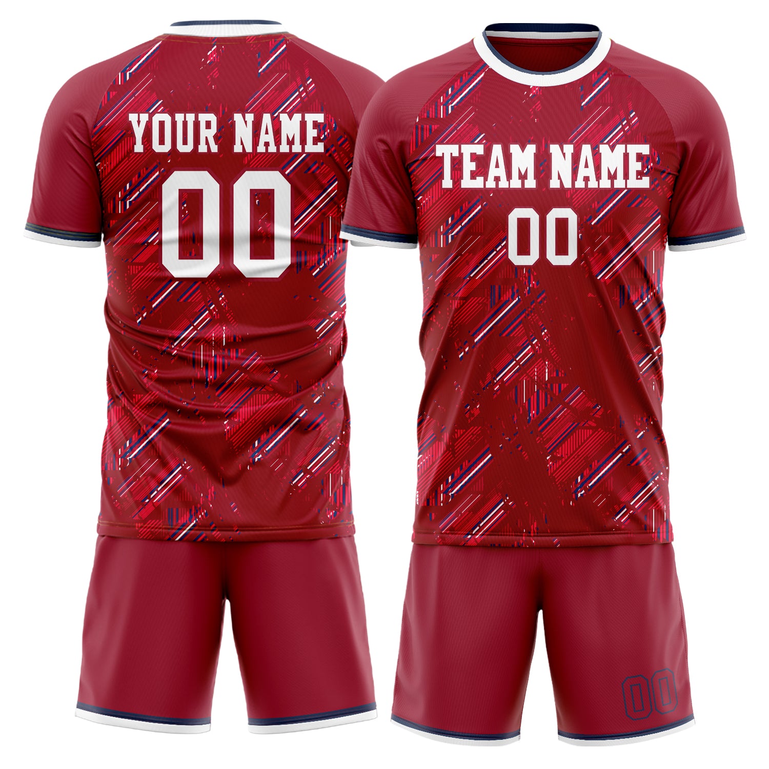 Custom Red White GeometricalPattern Soccer Jersey