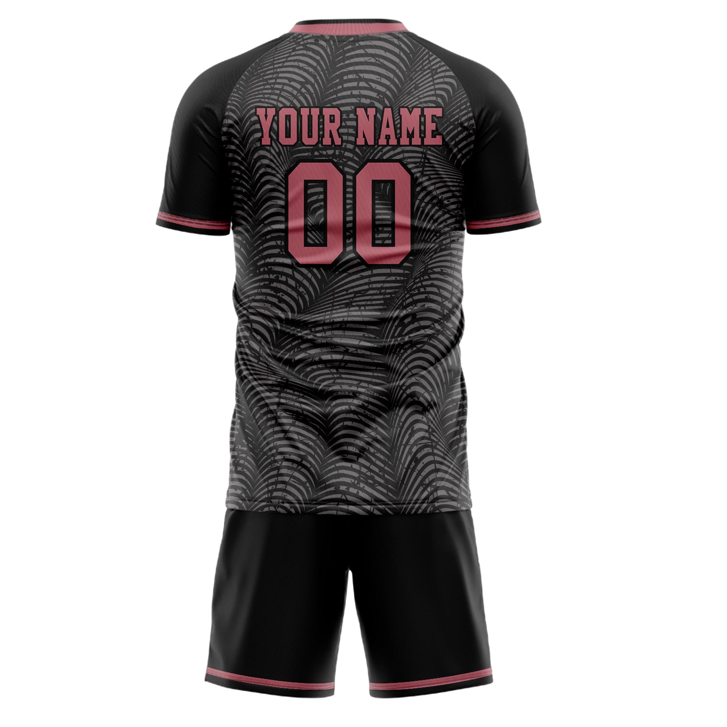 Custom Black Pink GeometricalPattern Soccer Jersey