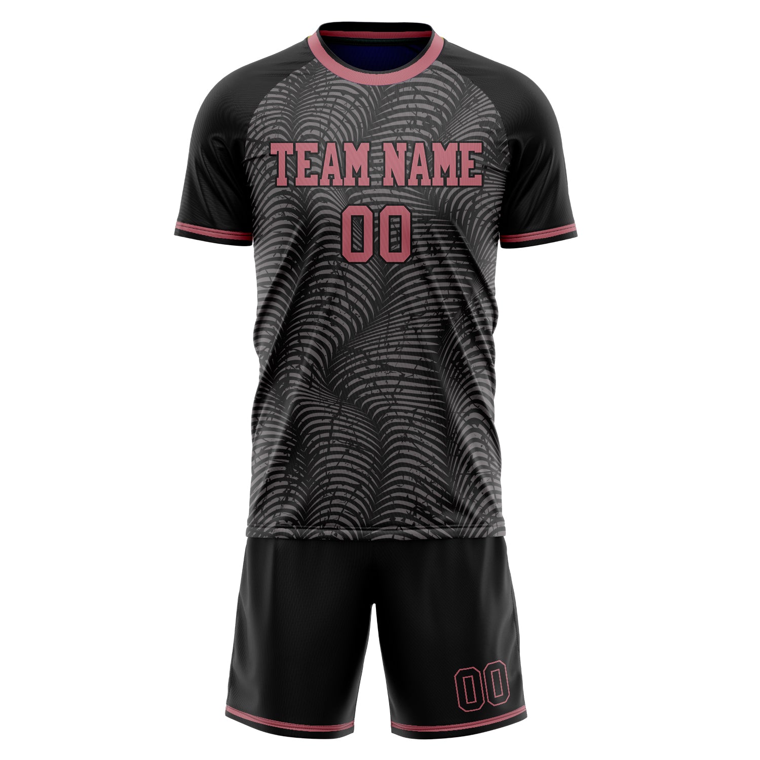 Custom Black Pink GeometricalPattern Soccer Jersey