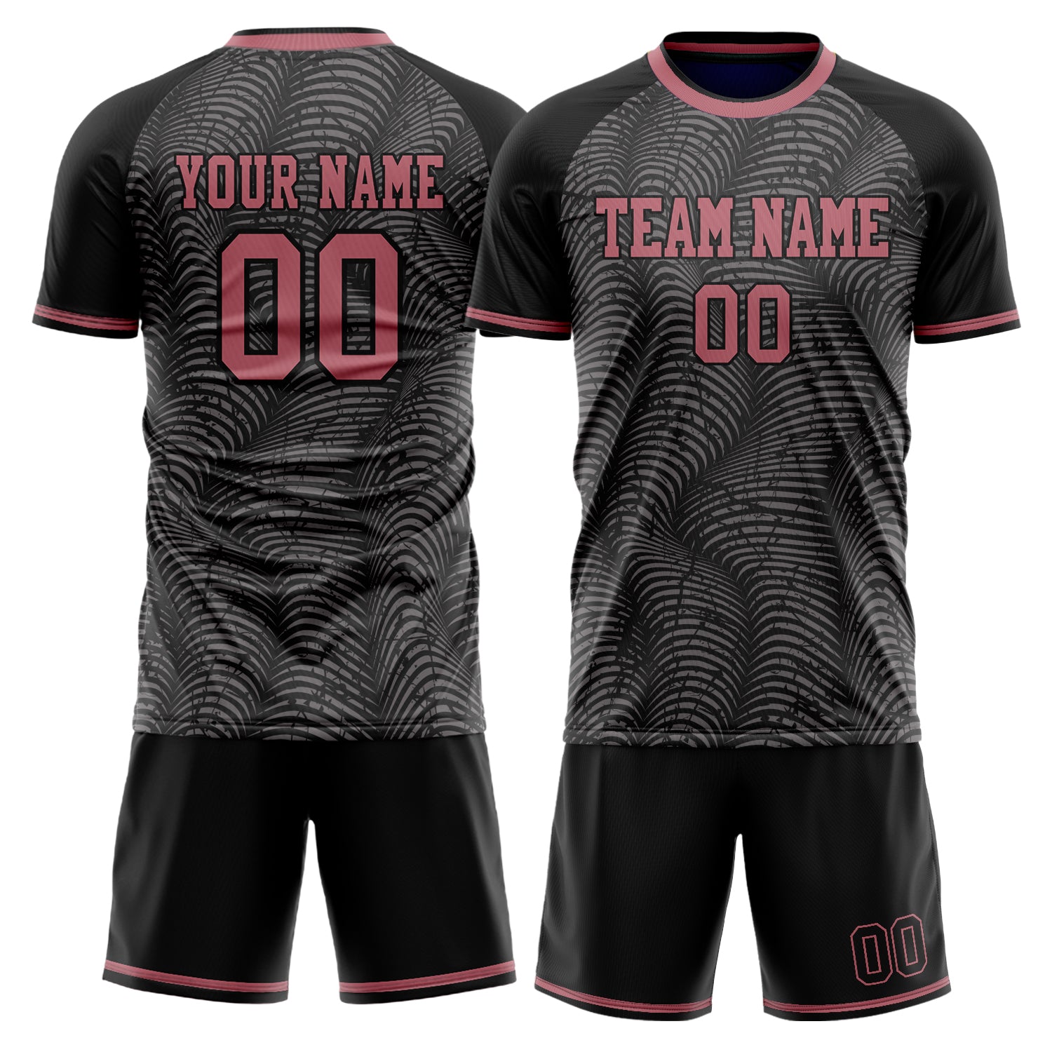 Custom Black Pink GeometricalPattern Soccer Jersey