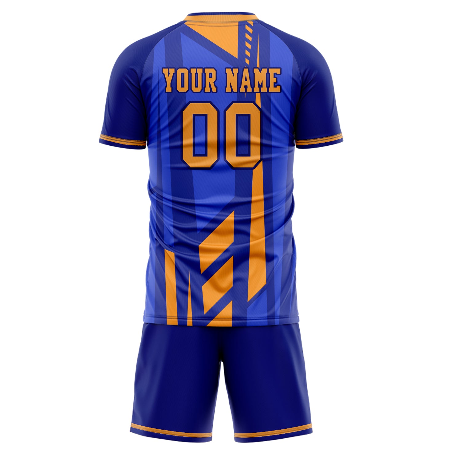 Custom Blue Gold GeometricalPattern Soccer Jersey