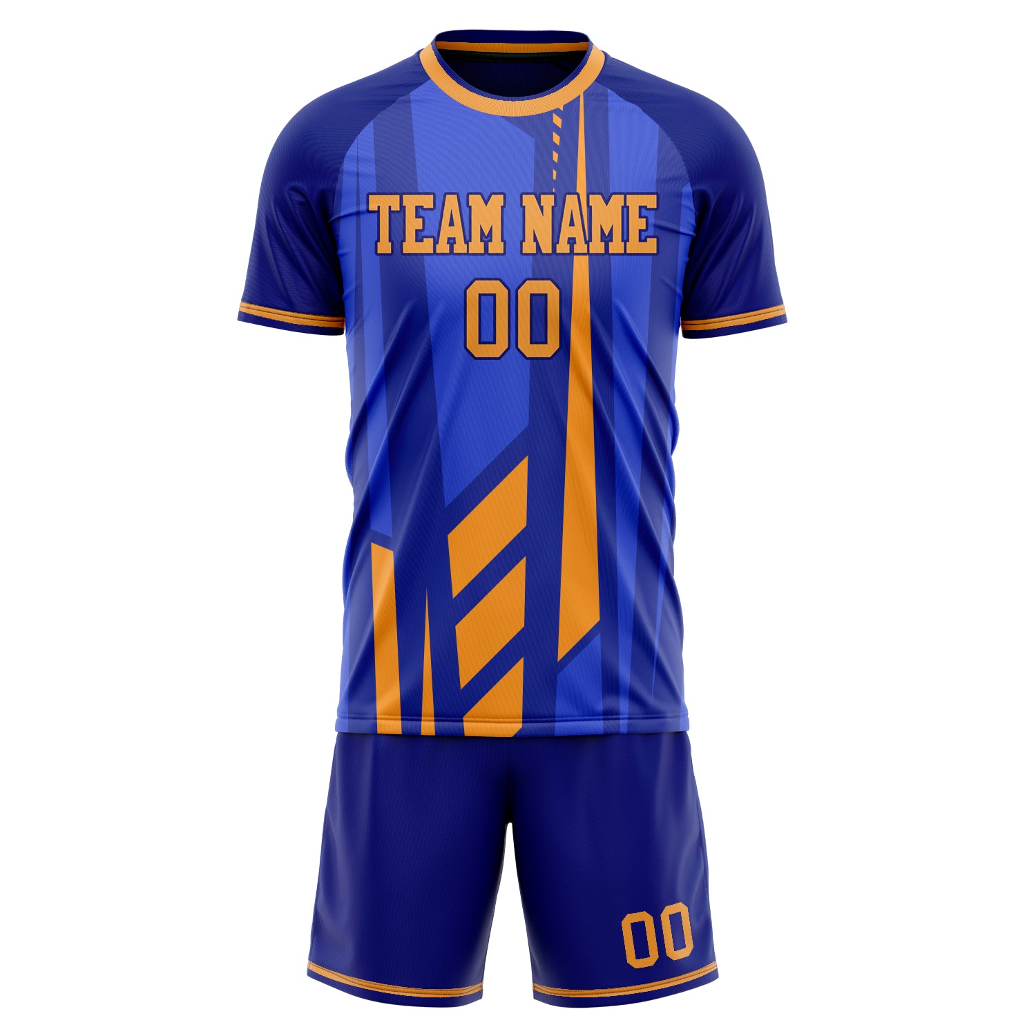 Custom Blue Gold GeometricalPattern Soccer Jersey