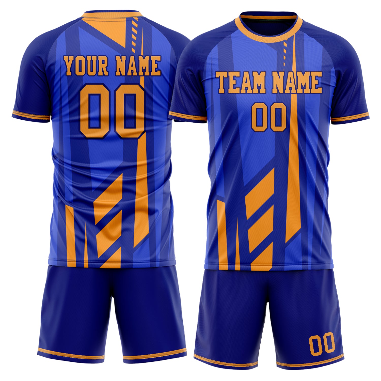 Custom Blue Gold GeometricalPattern Soccer Jersey