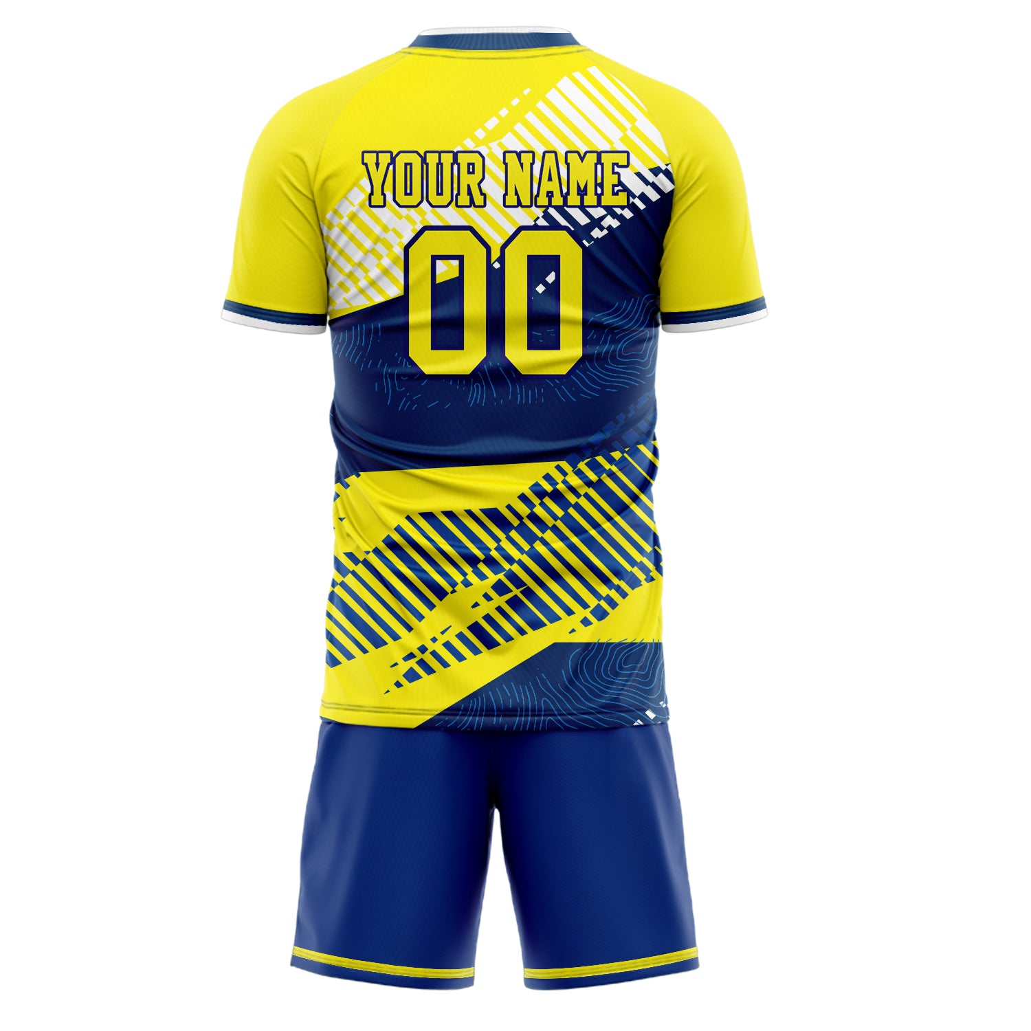 Custom Yellow Navy GeometricalPattern Soccer Jersey