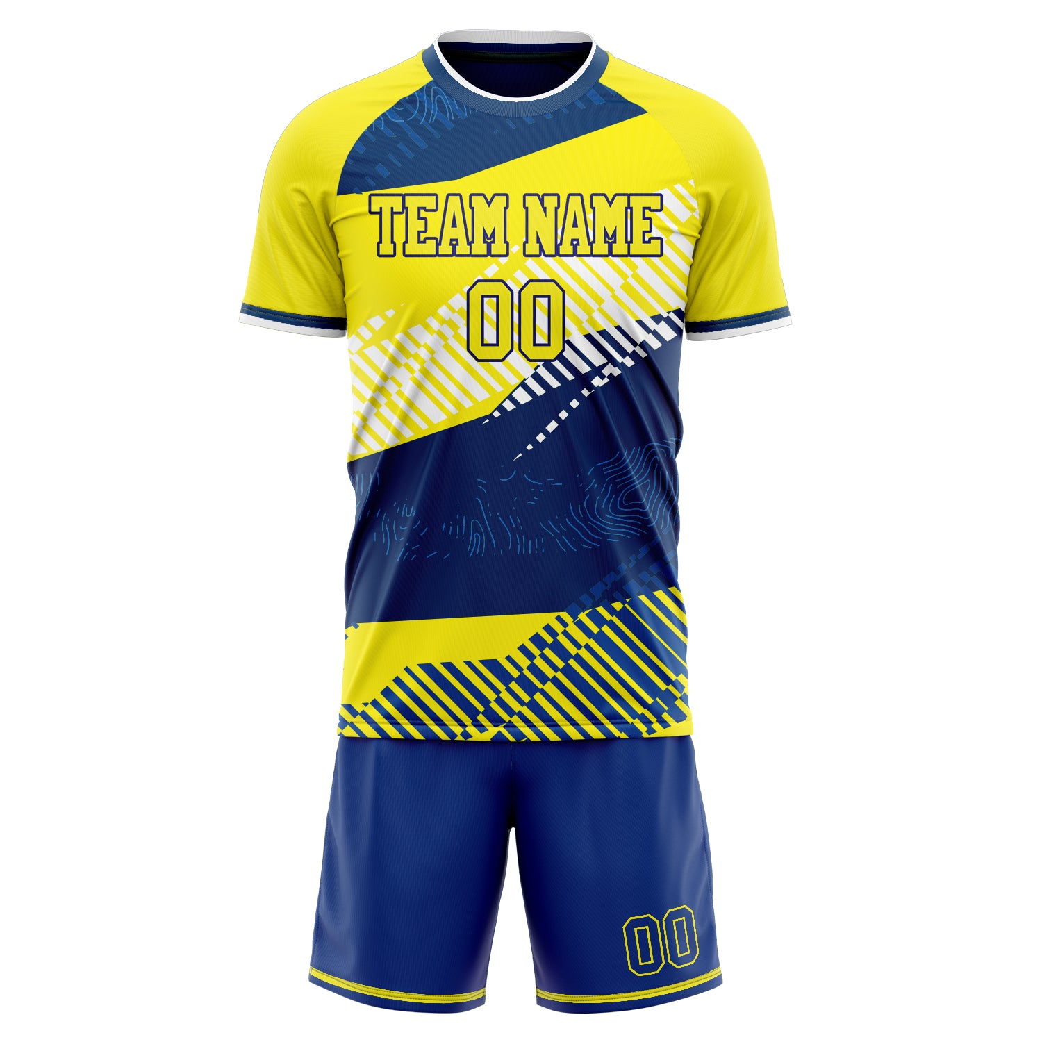 Custom Yellow Navy GeometricalPattern Soccer Jersey