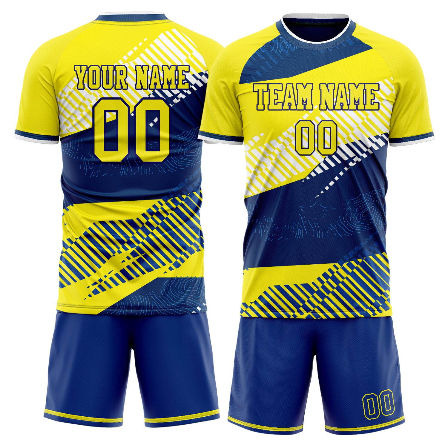 Custom Yellow Navy GeometricalPattern Soccer Jersey