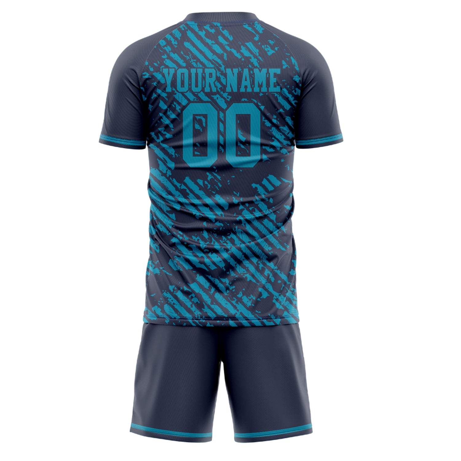 Custom Black Teal GeometricalPattern Soccer Jersey