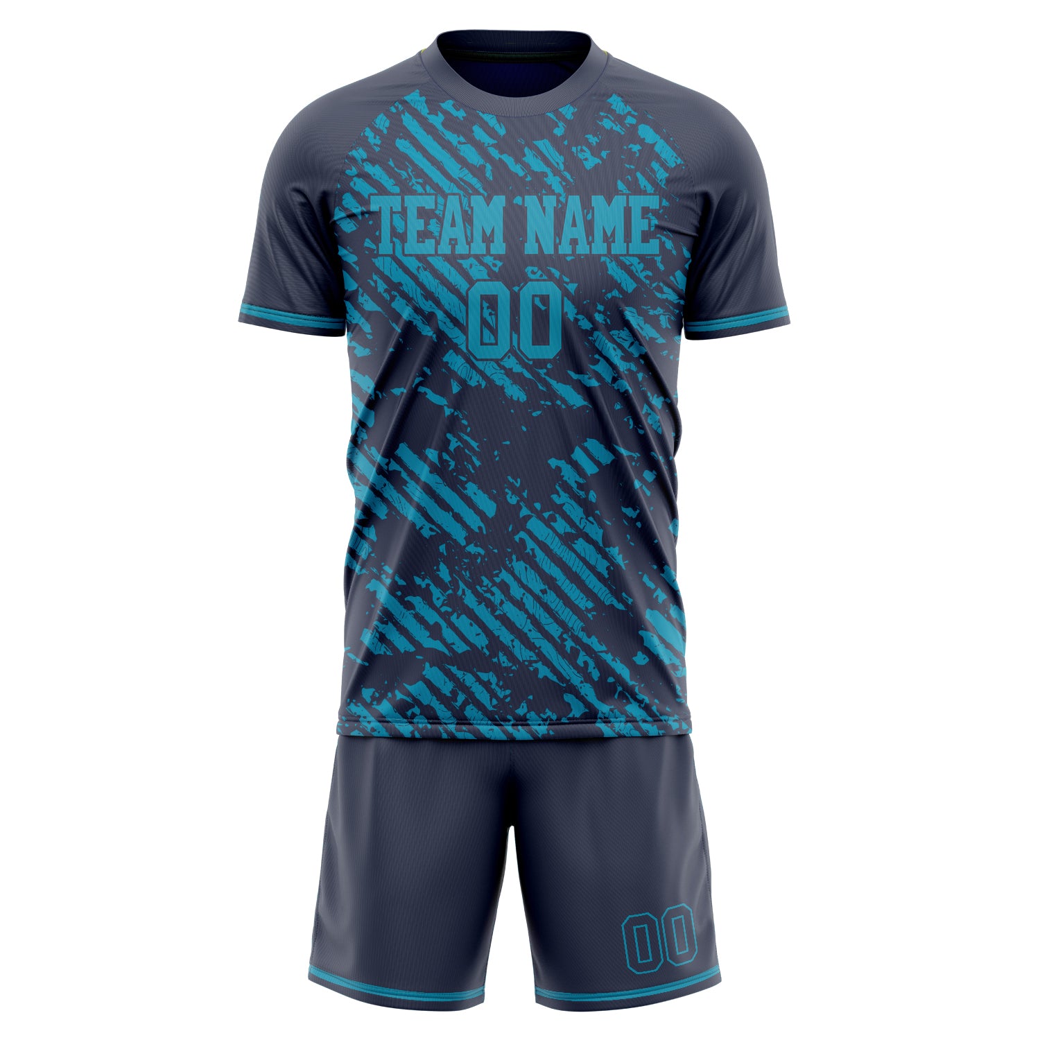 Custom Black Teal GeometricalPattern Soccer Jersey
