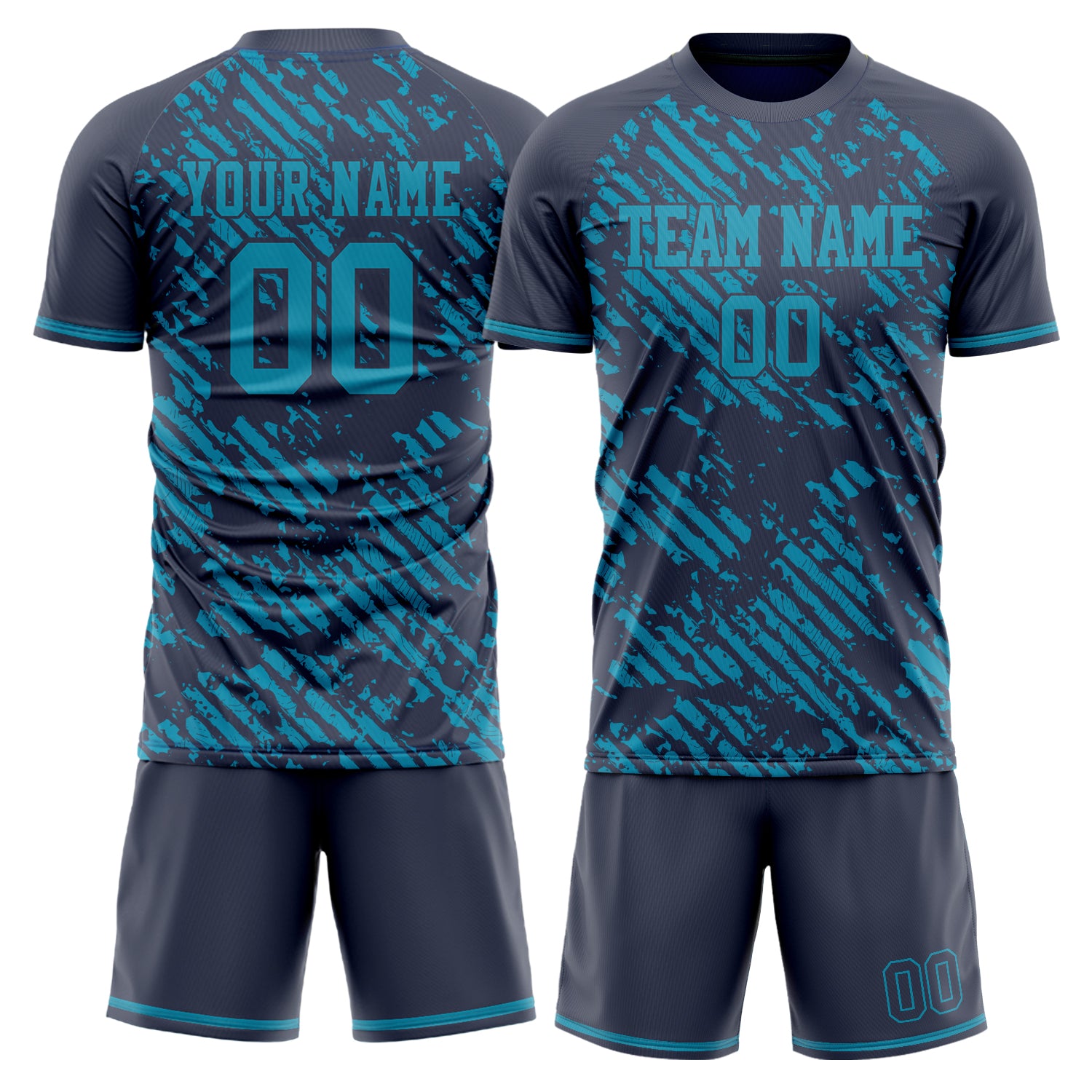 Custom Black Teal GeometricalPattern Soccer Jersey