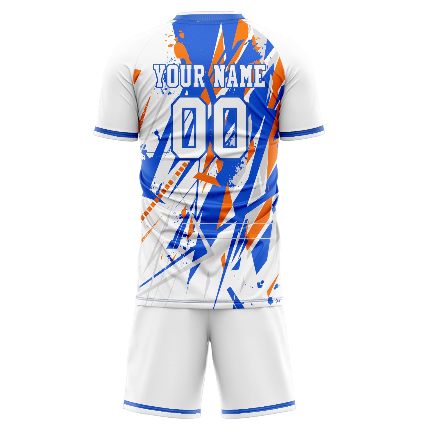 Custom White Blue GeometricalPattern Soccer Jersey